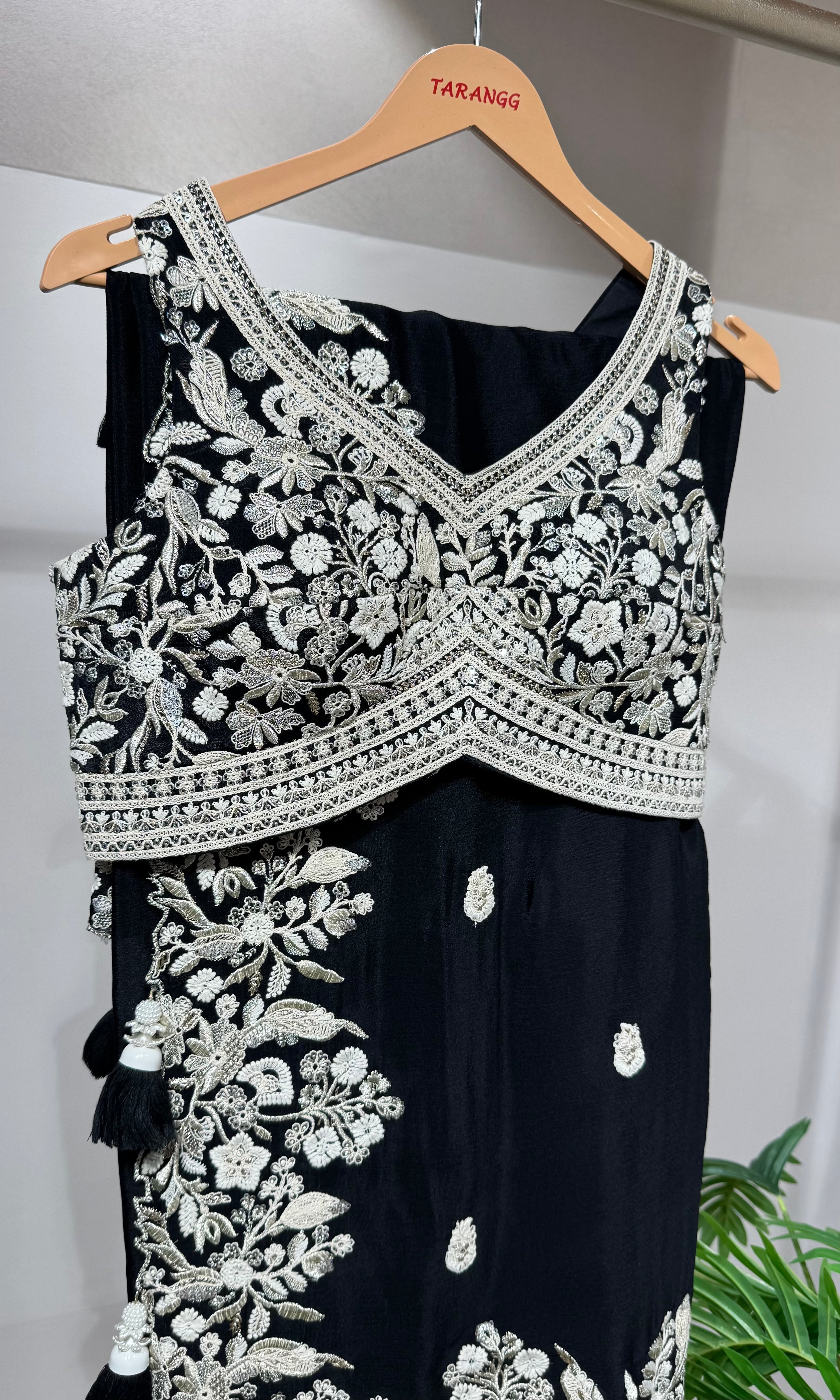 Black saree with EMBROIDERED blouse