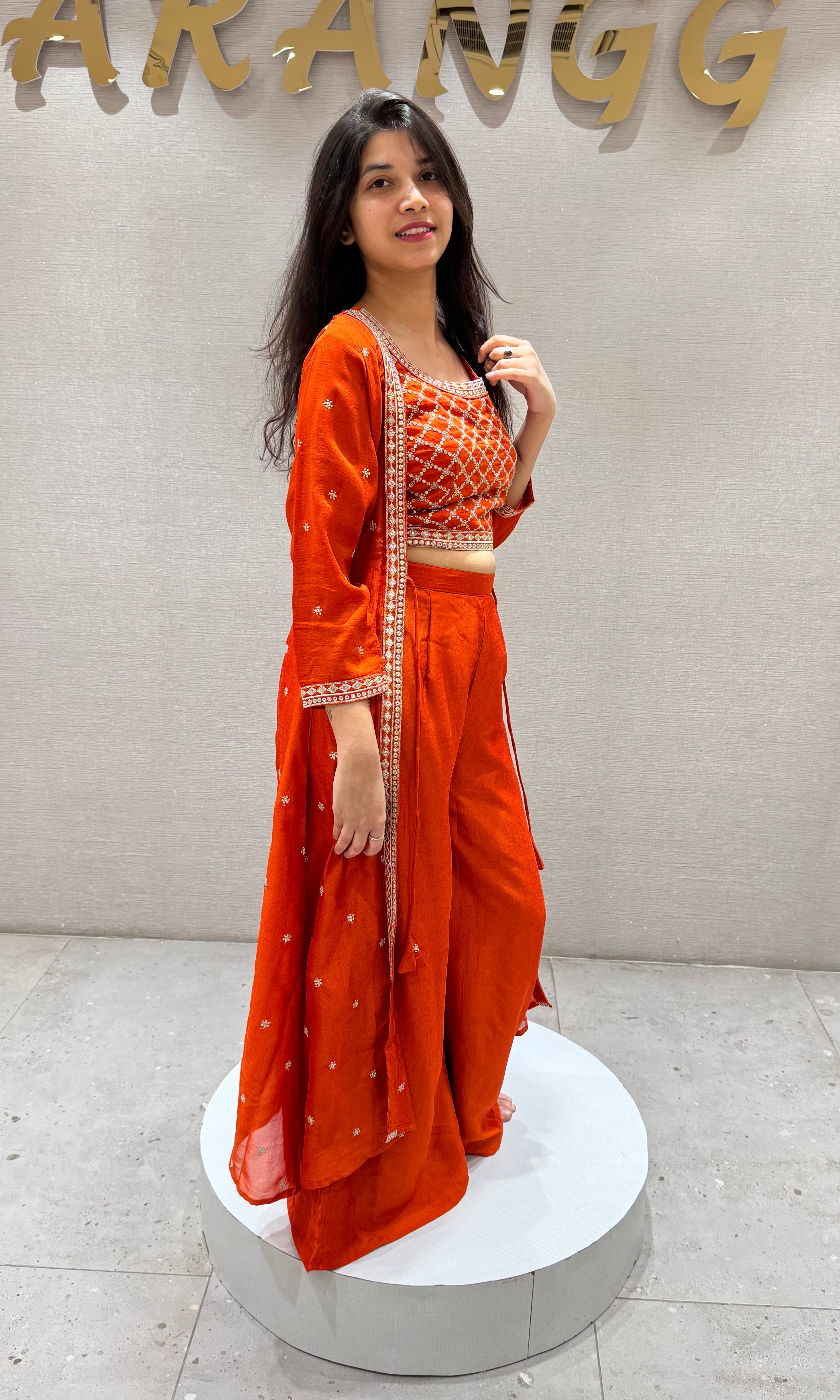 Orange EMBELLISHED CROP TOP PALAZZO SET