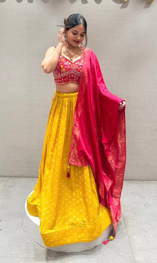 Pink yellow Lehenga
