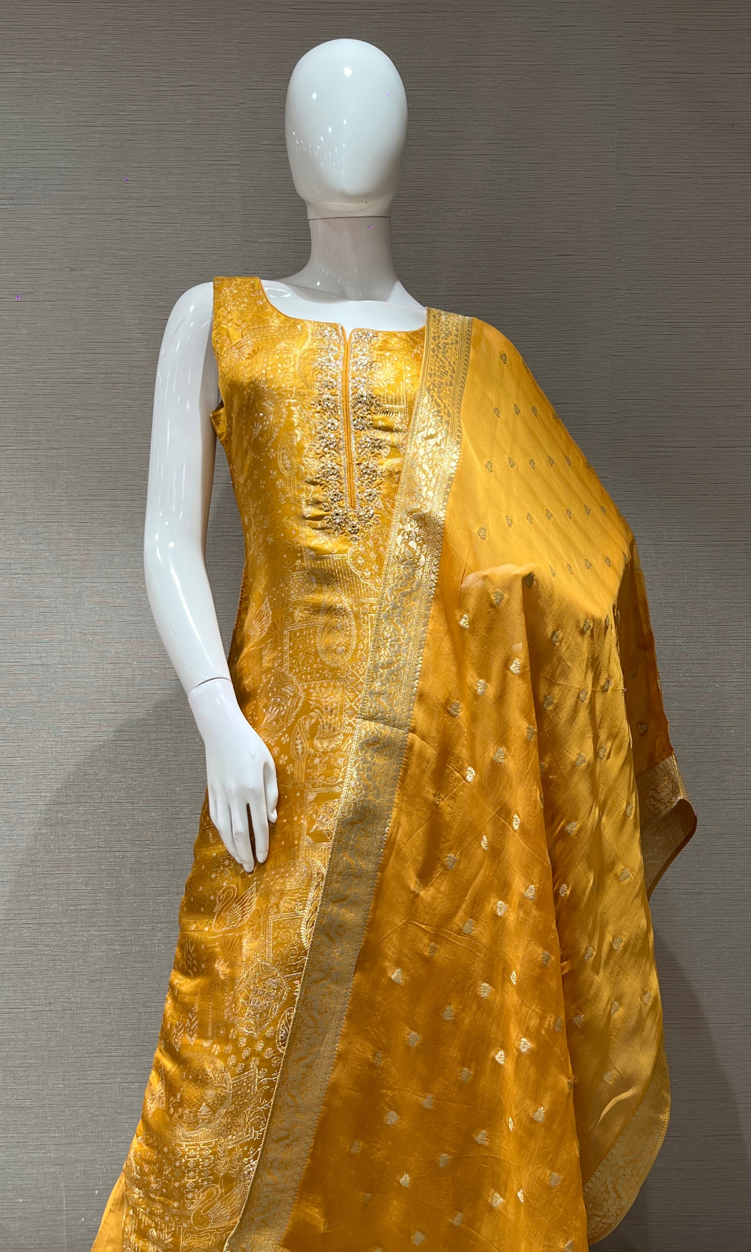 Mustard yellow EMBROIDERED Kurti Set