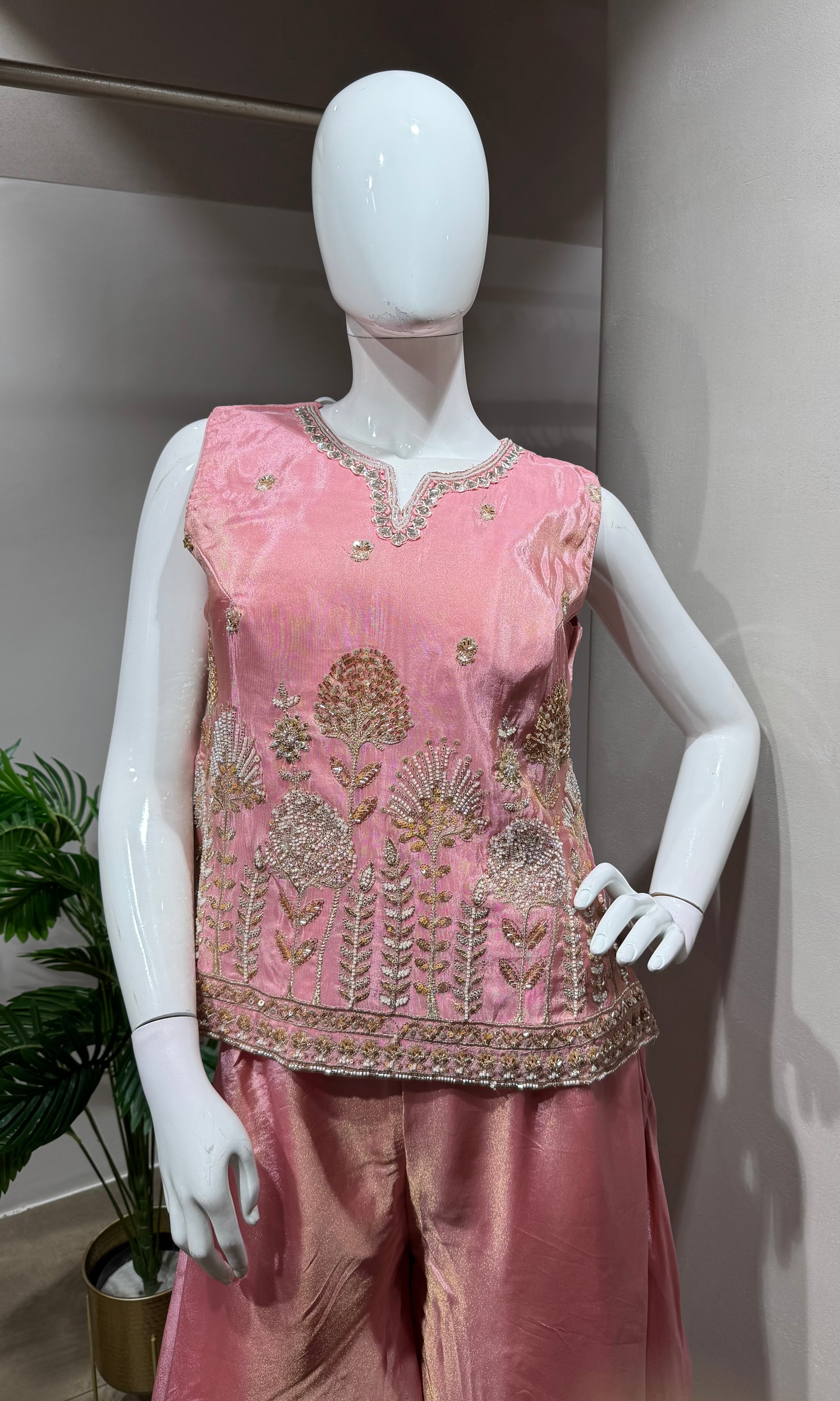 rose pink peplum palazzo set