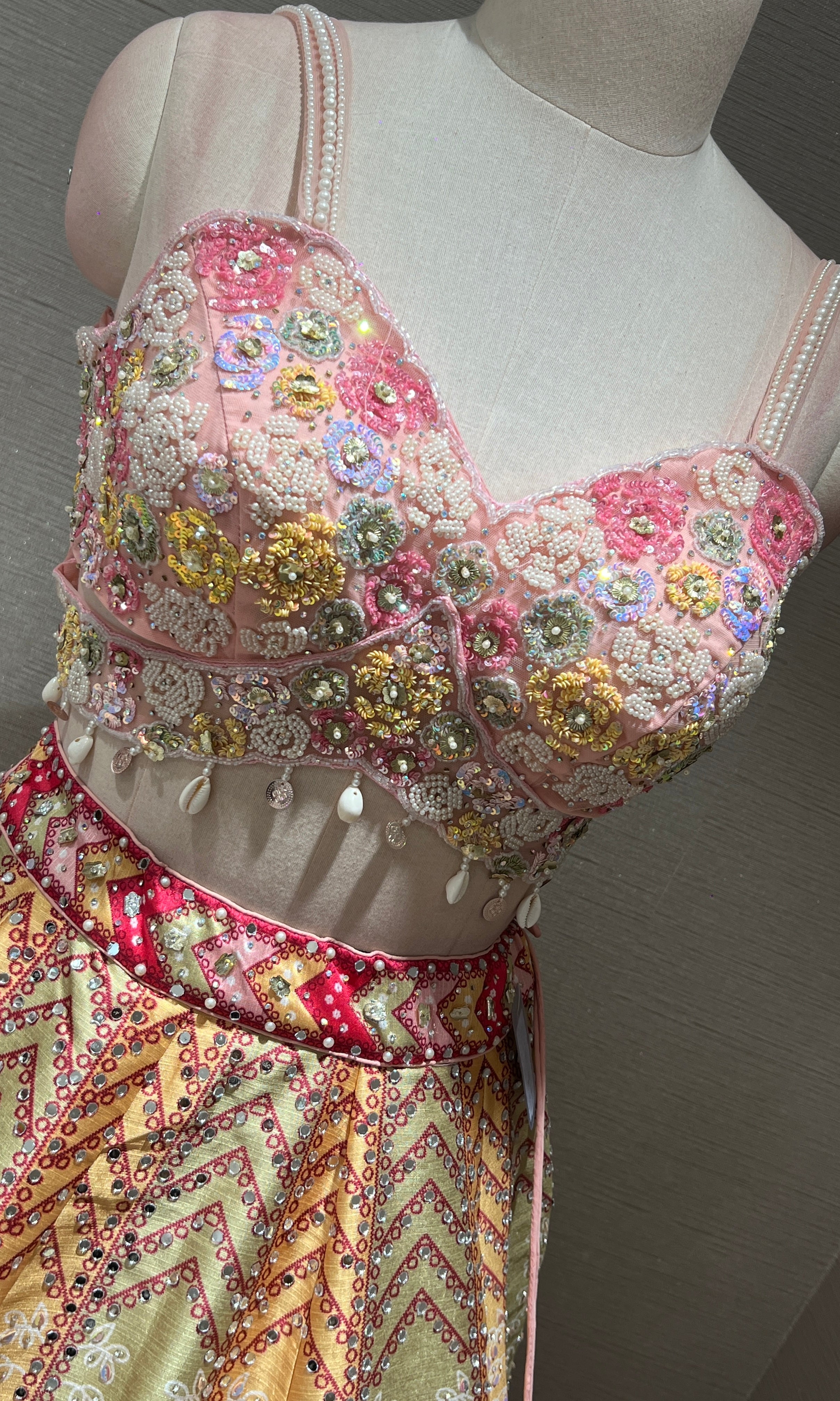 Baby pink MULTICOLOUR EMBROIDERY LEHENGA