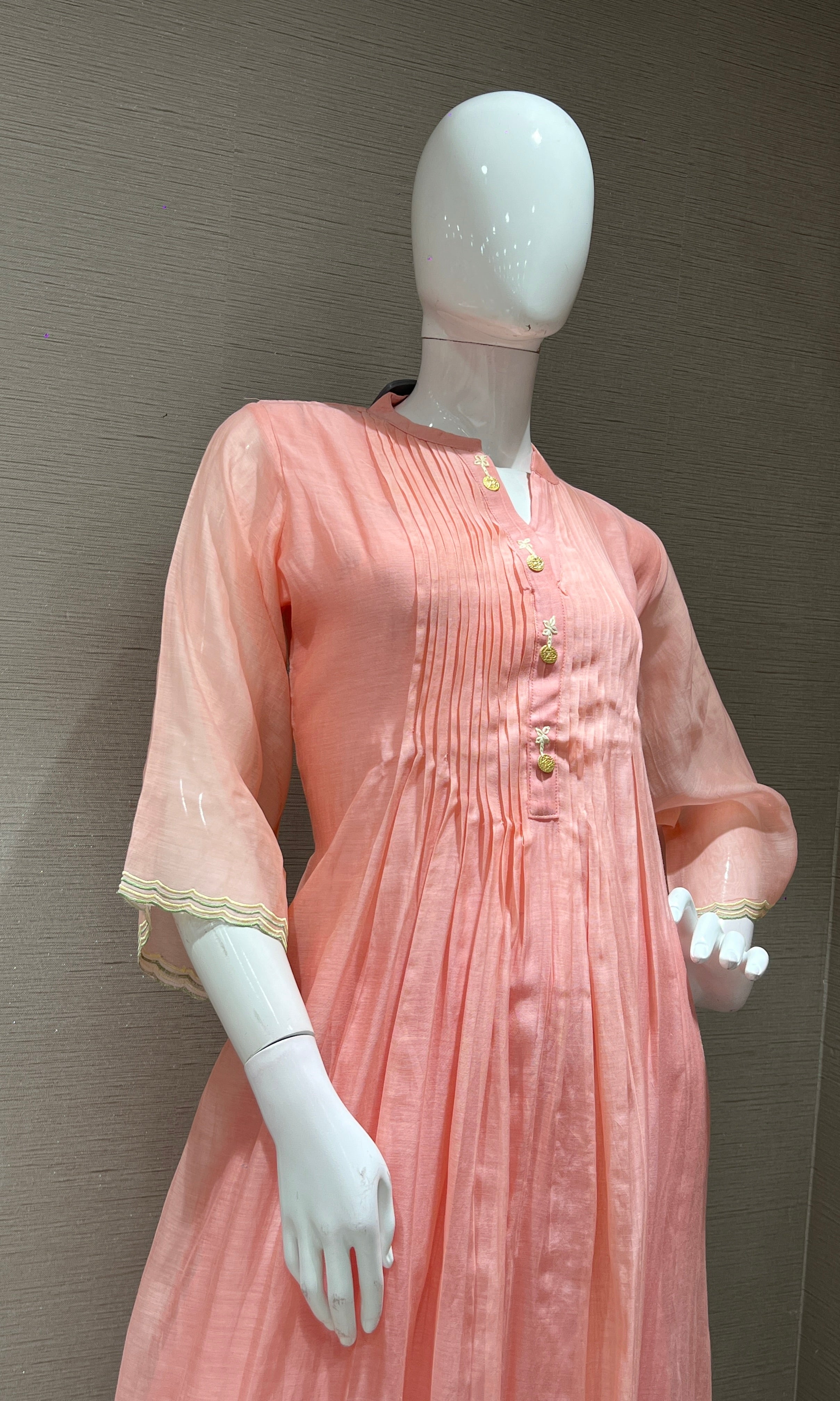 pink FLORAL MUL CHANDERI KURTA SET