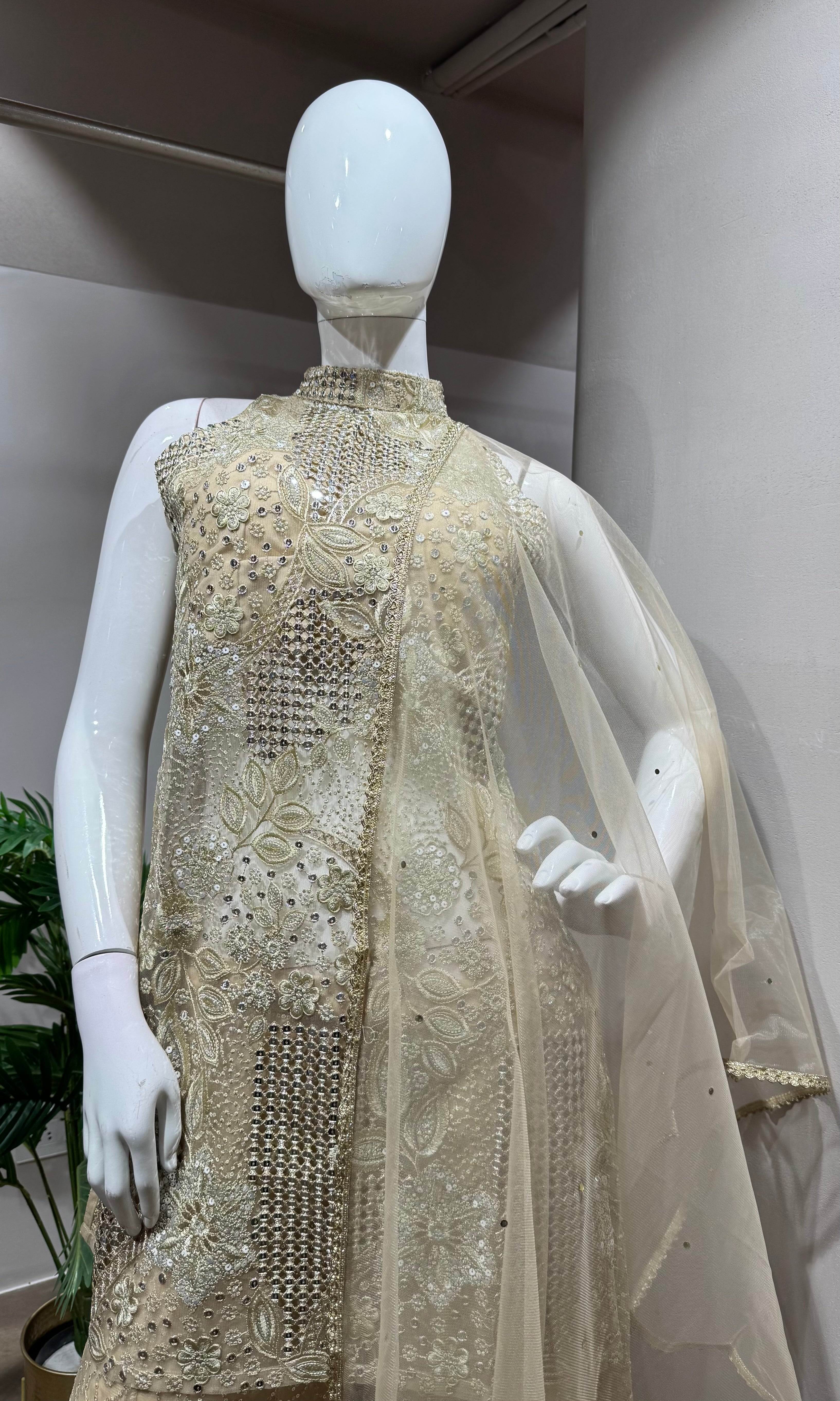 Gold Crystal Embroidered Sharara Set