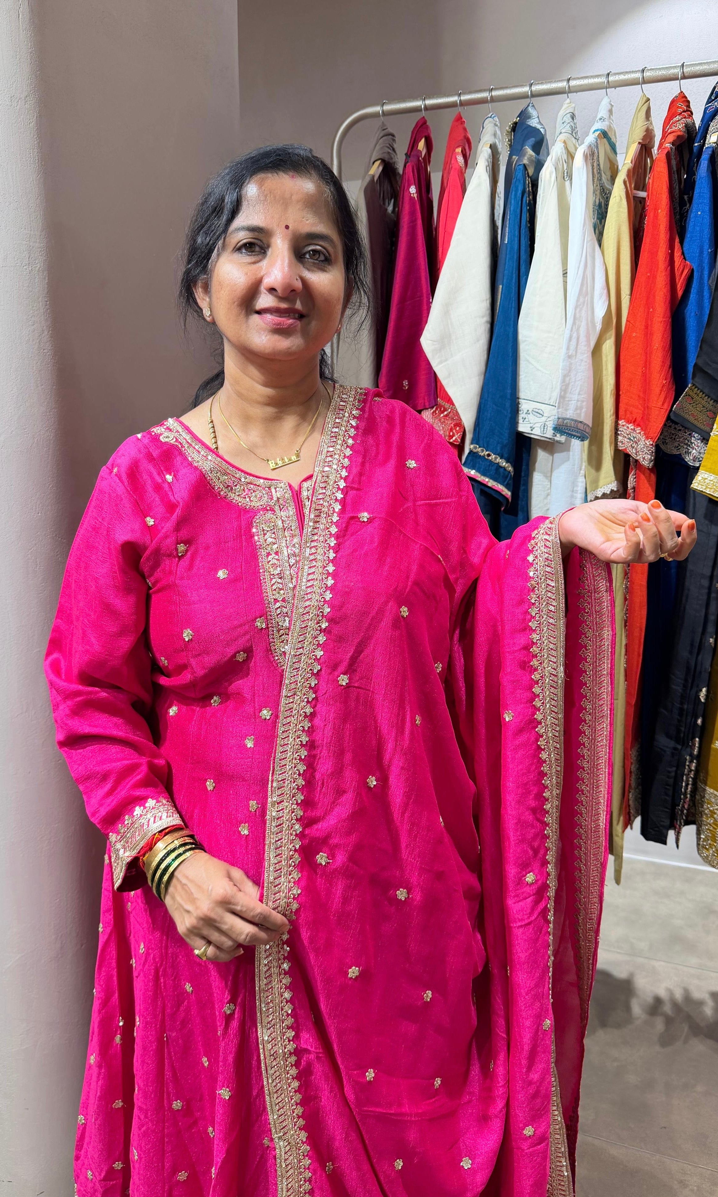 Pink Silk Embroidered Anarkali Set