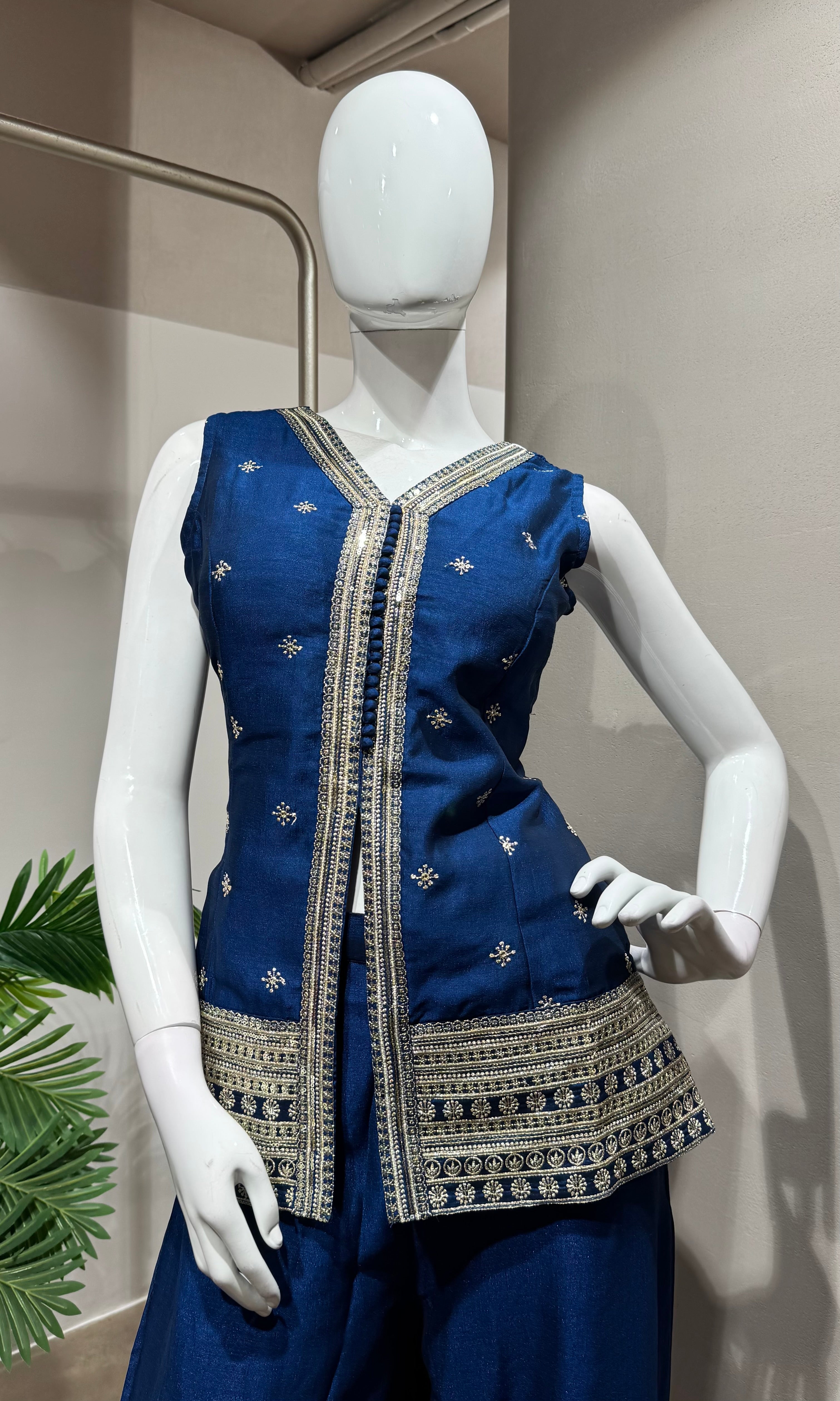 Blue Gold Embroidery sharara set