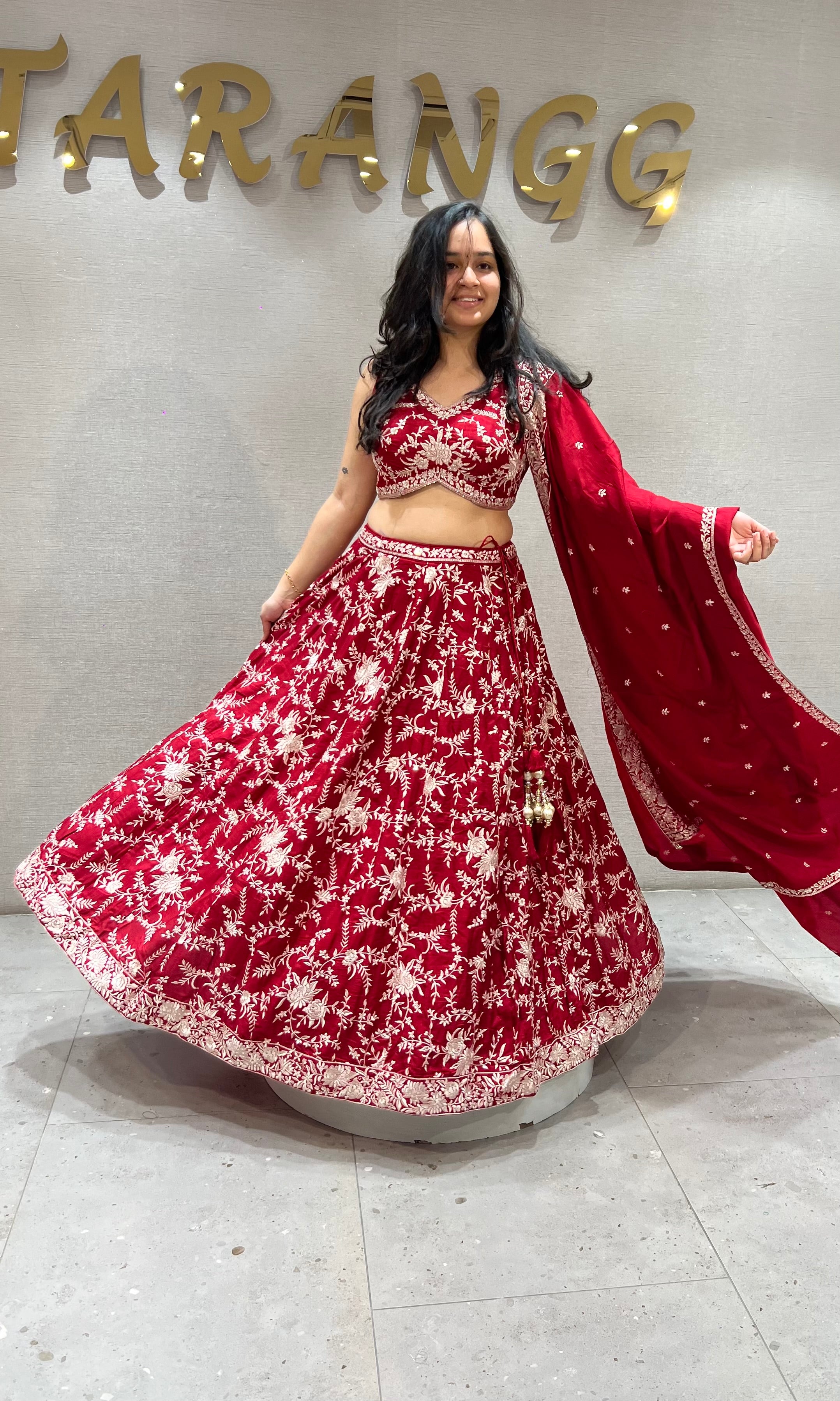 Maroon & Silver Floral Ethnic Lehenga Set with Dupatta