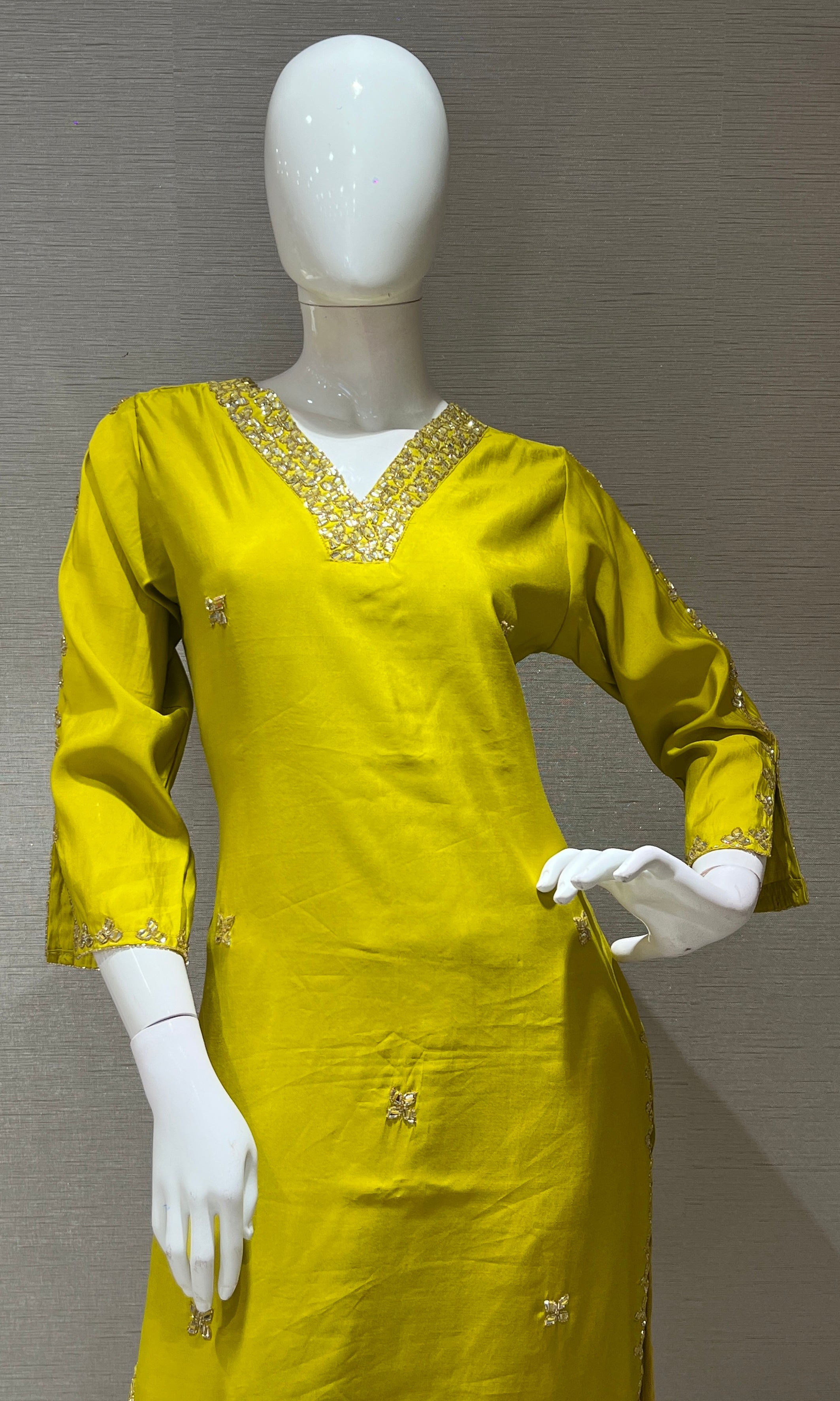 Liril embroidered kurta set with striped dupatta