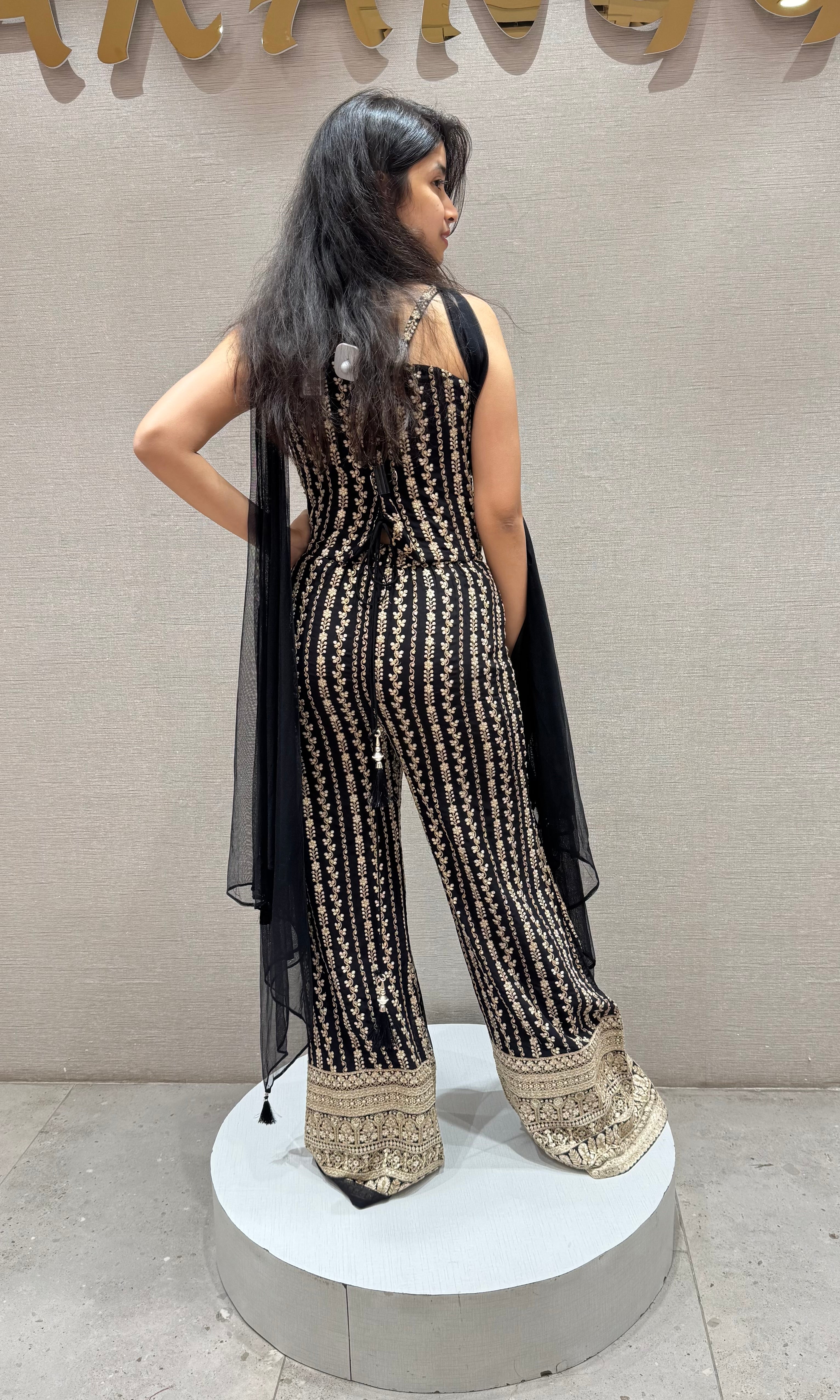 Black PEPLUM GOLD PALAZZO SET