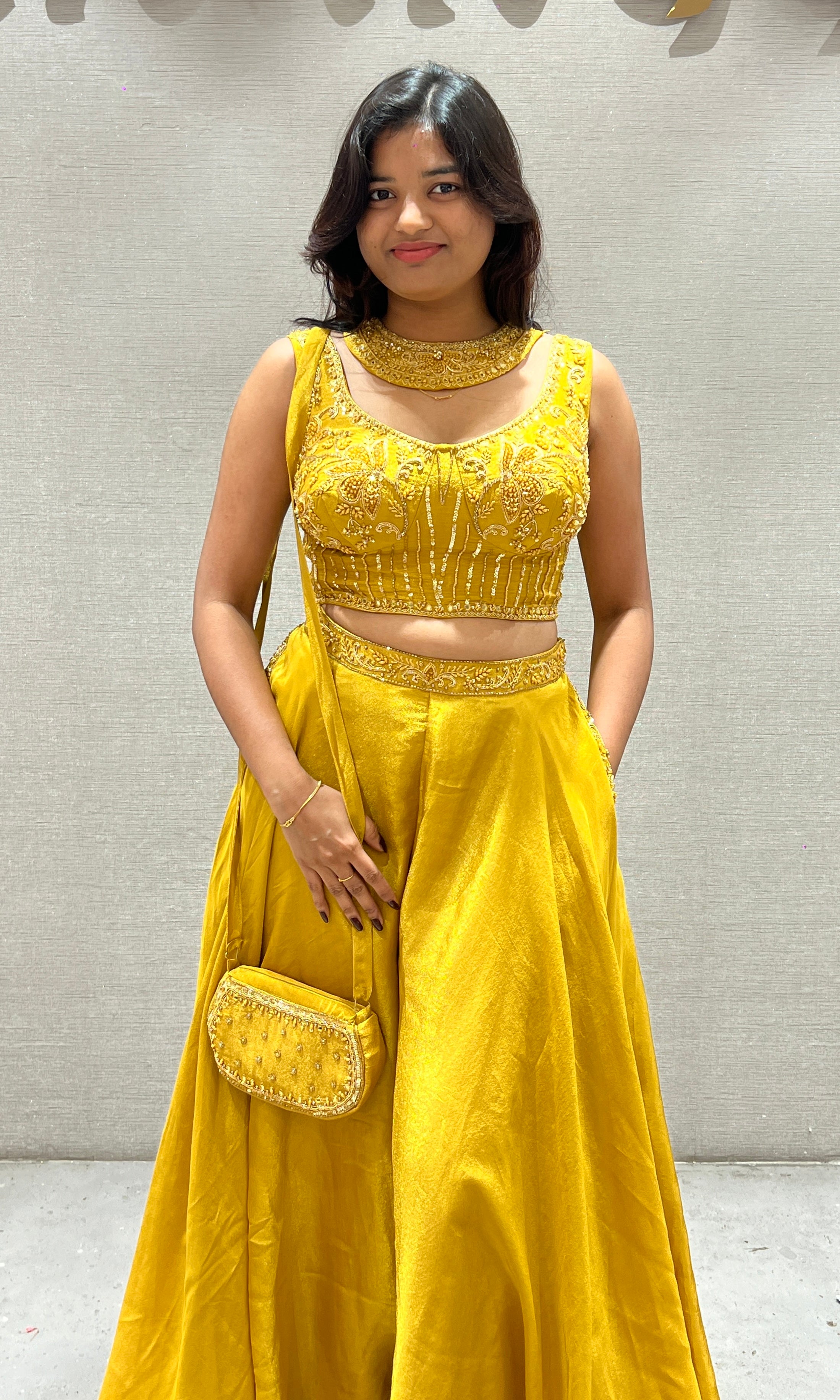 Mustard Yellow Sharara with Golden Glow Top