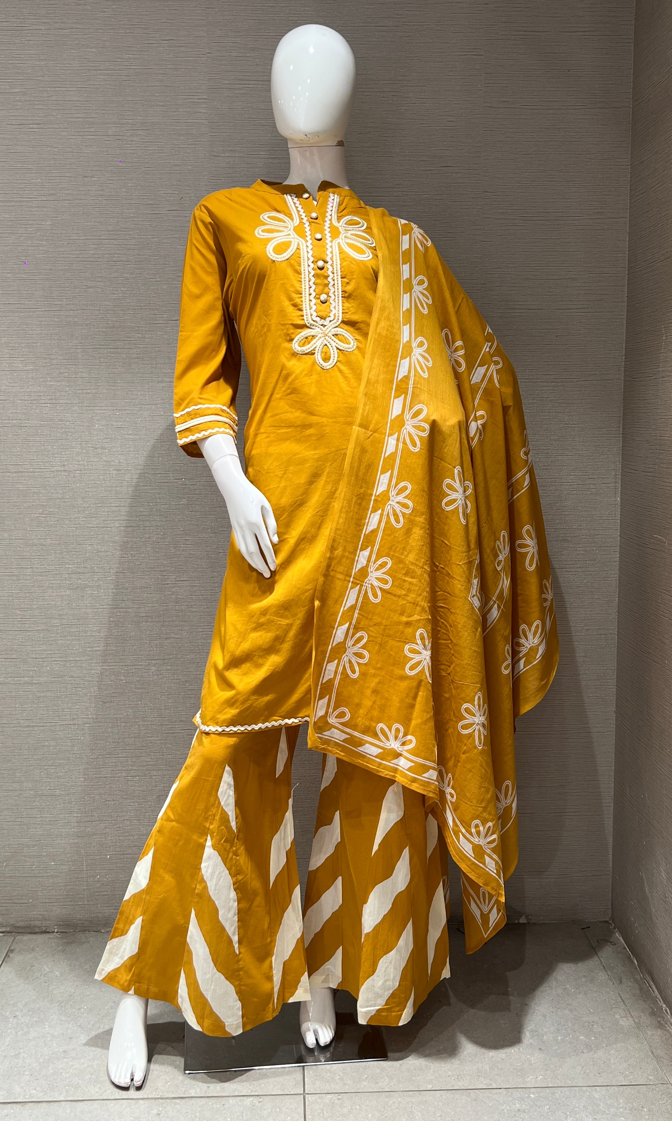 Mustard yellow FLORAL kurta set WITH PALAZZO PANTS