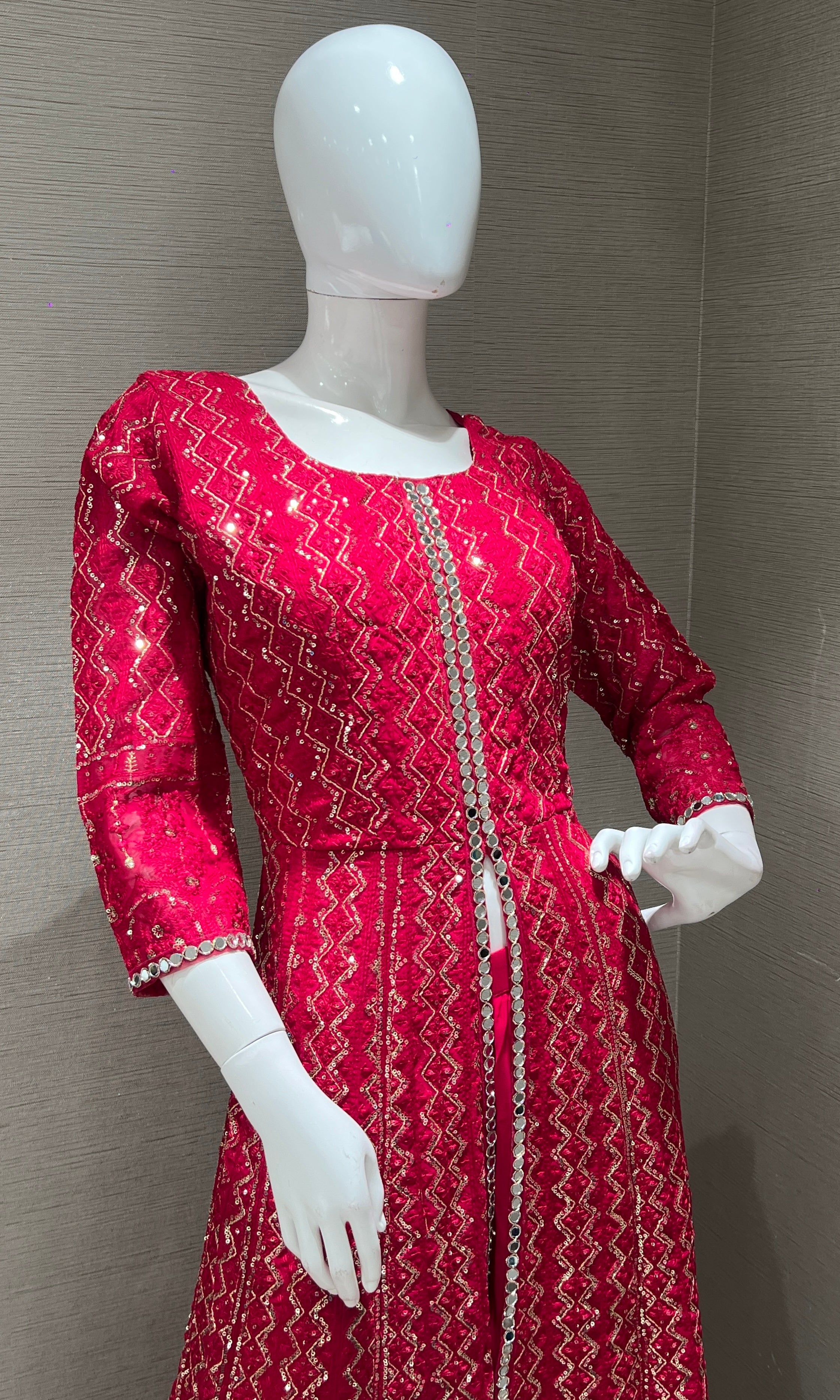 Pink front slit Anarkali with palazzo pants