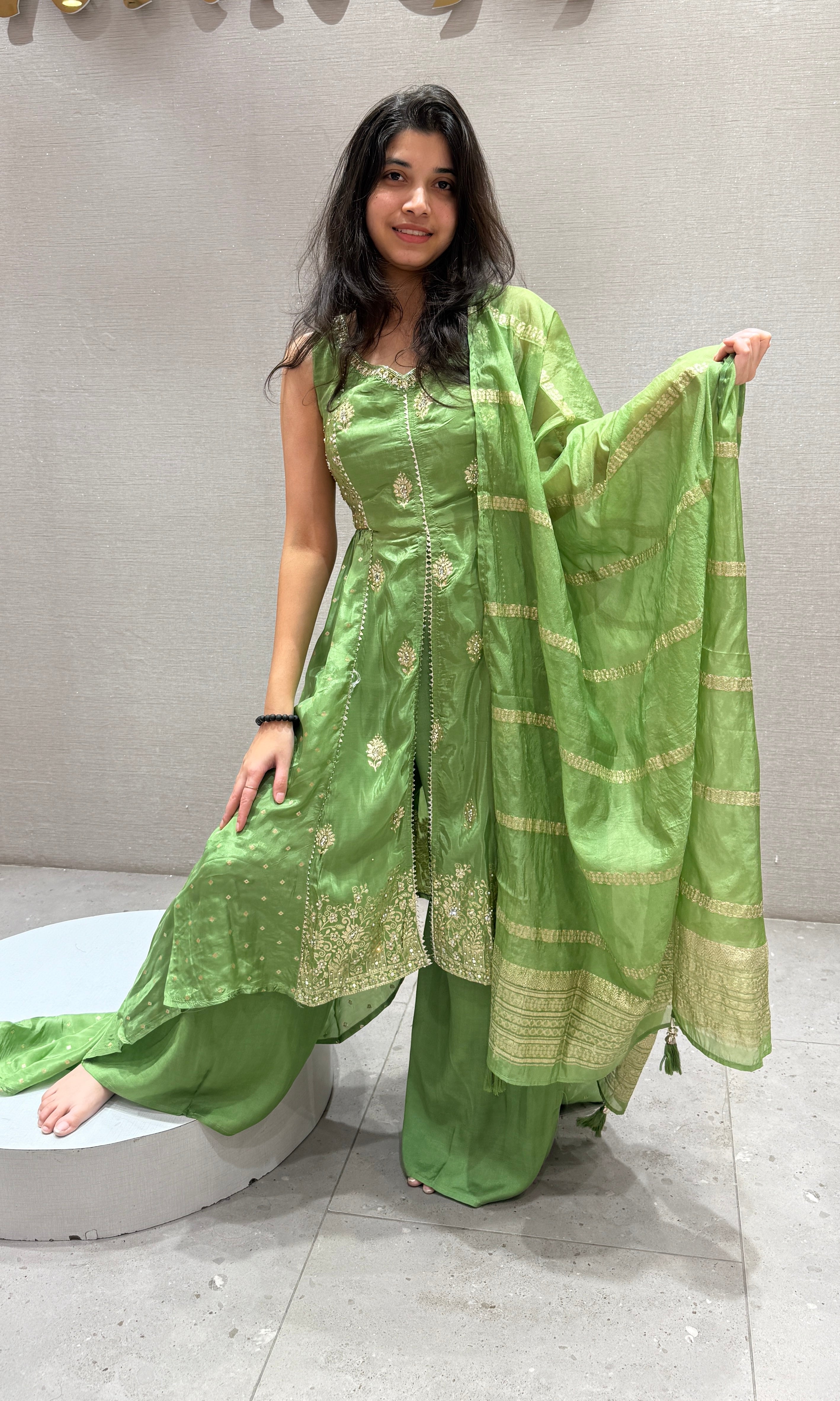 Green Floral Embroidery ANARKALI Palazzo SET