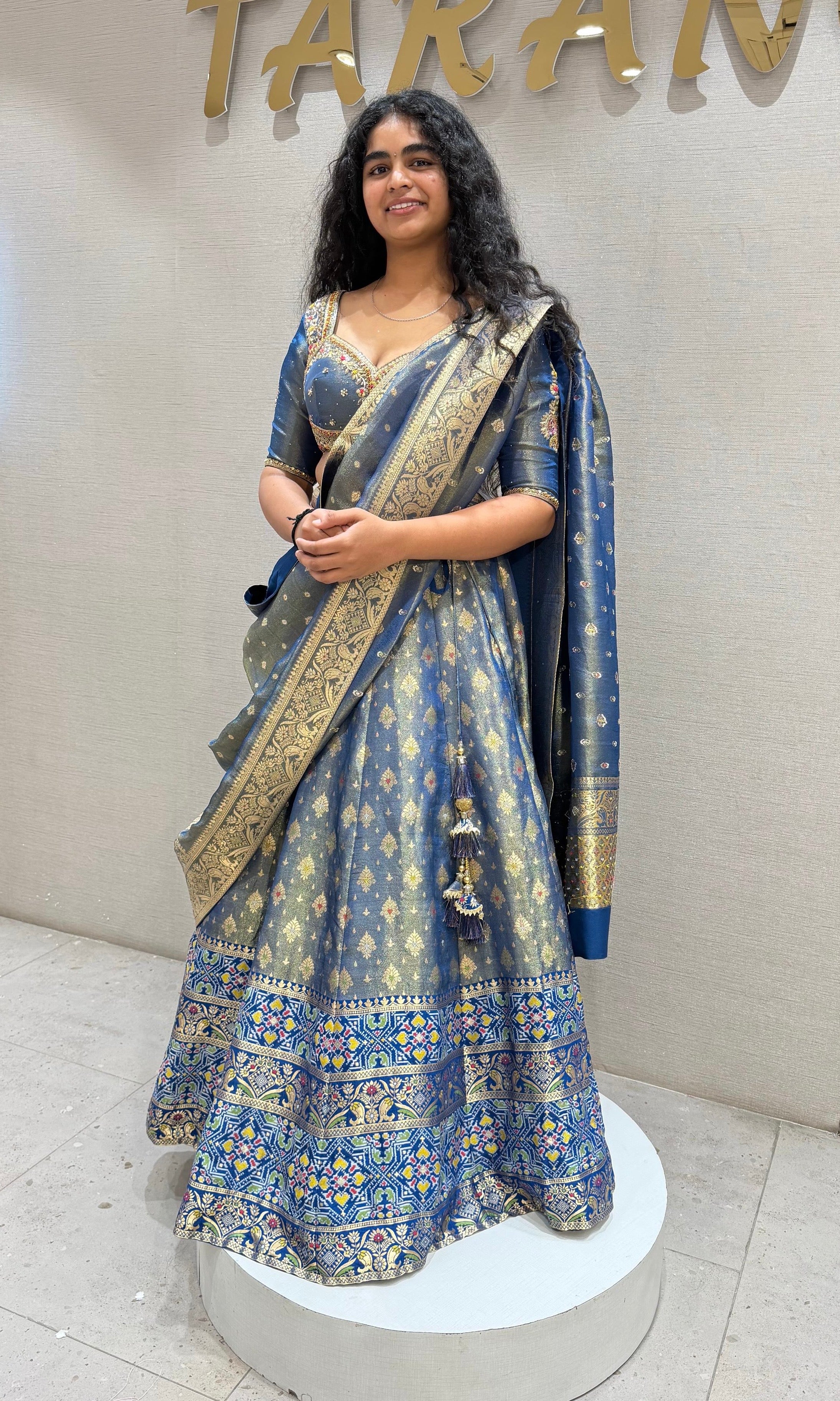 BLUE FLORAL BANARASI ETHNIC LEHENGA