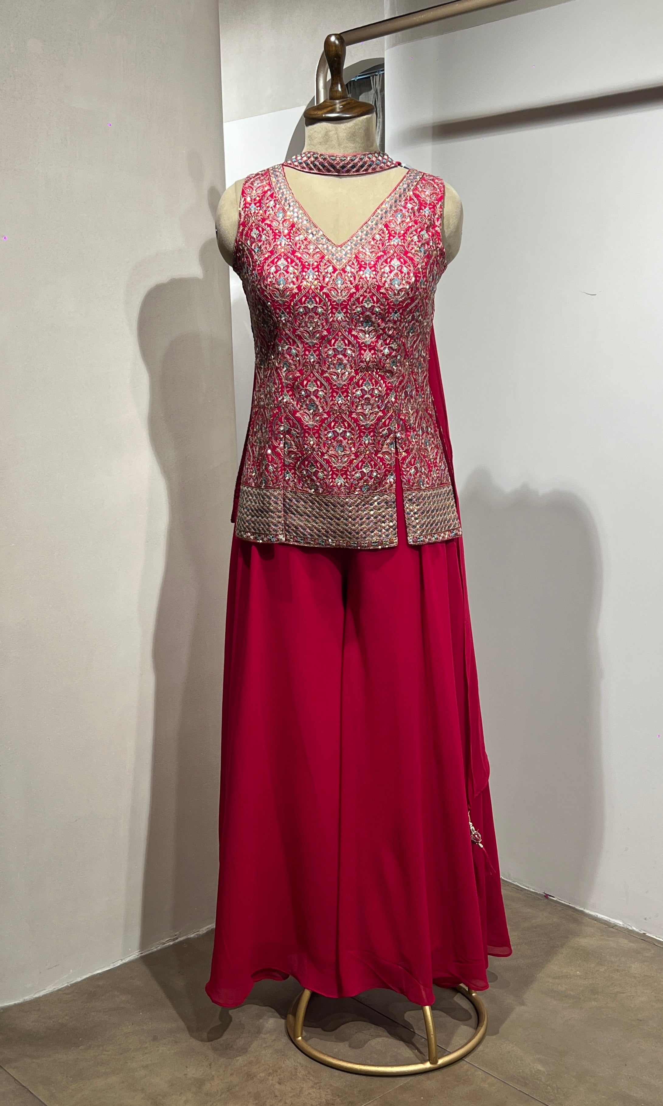 Rani pink EMBROIDERED PEPLUM PALAZZO SET
