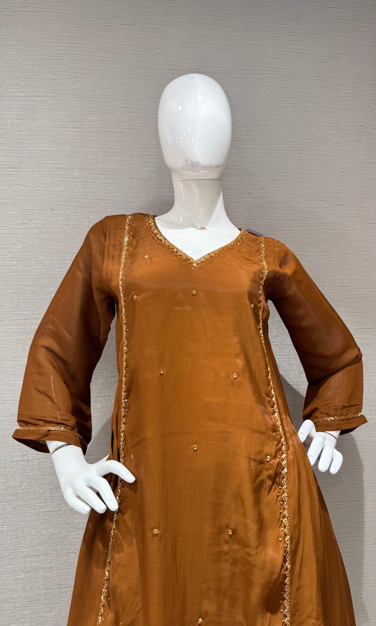 Brown A line Cotton Kurta set with dupatta