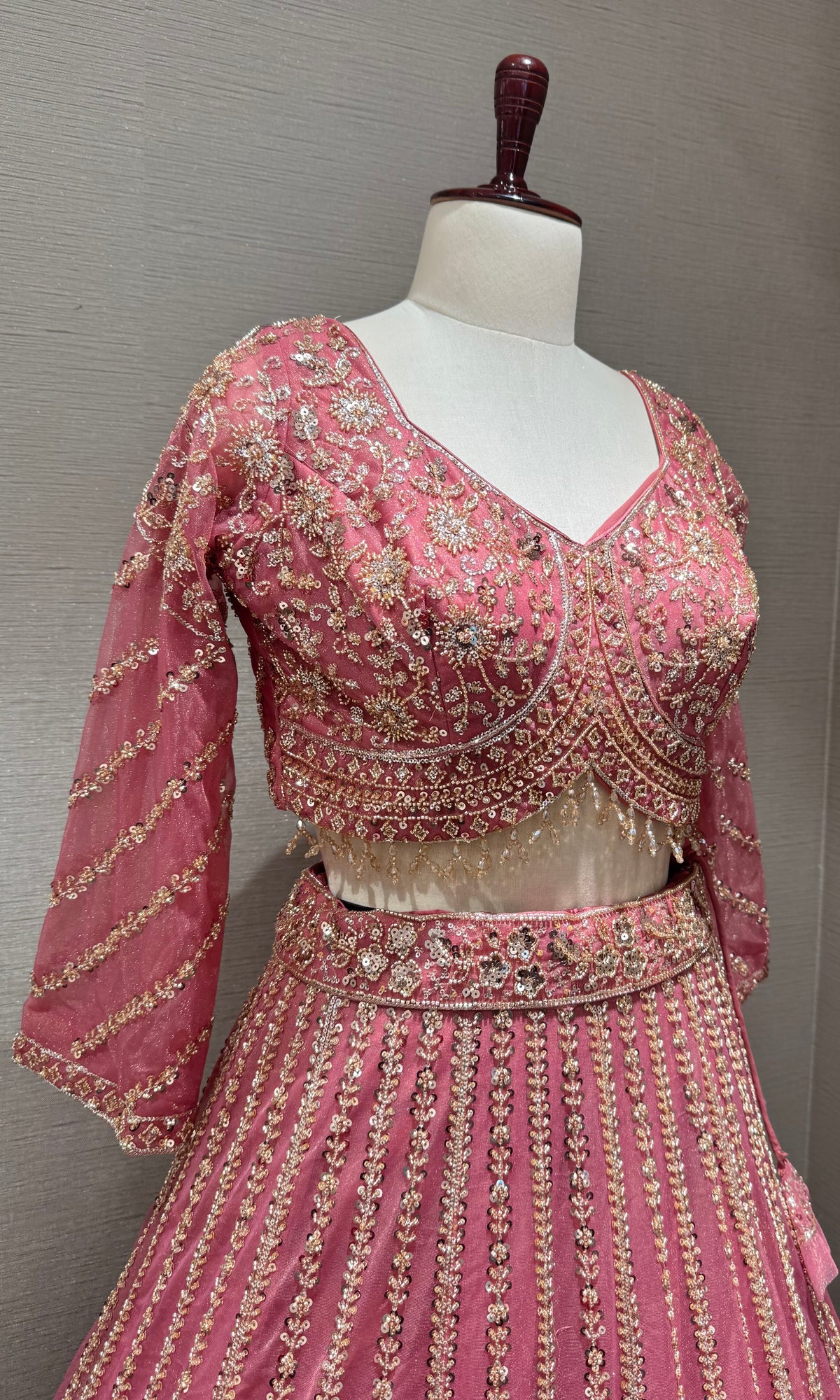 Rose Pink Intricate Embroidered Silk Lehenga Set