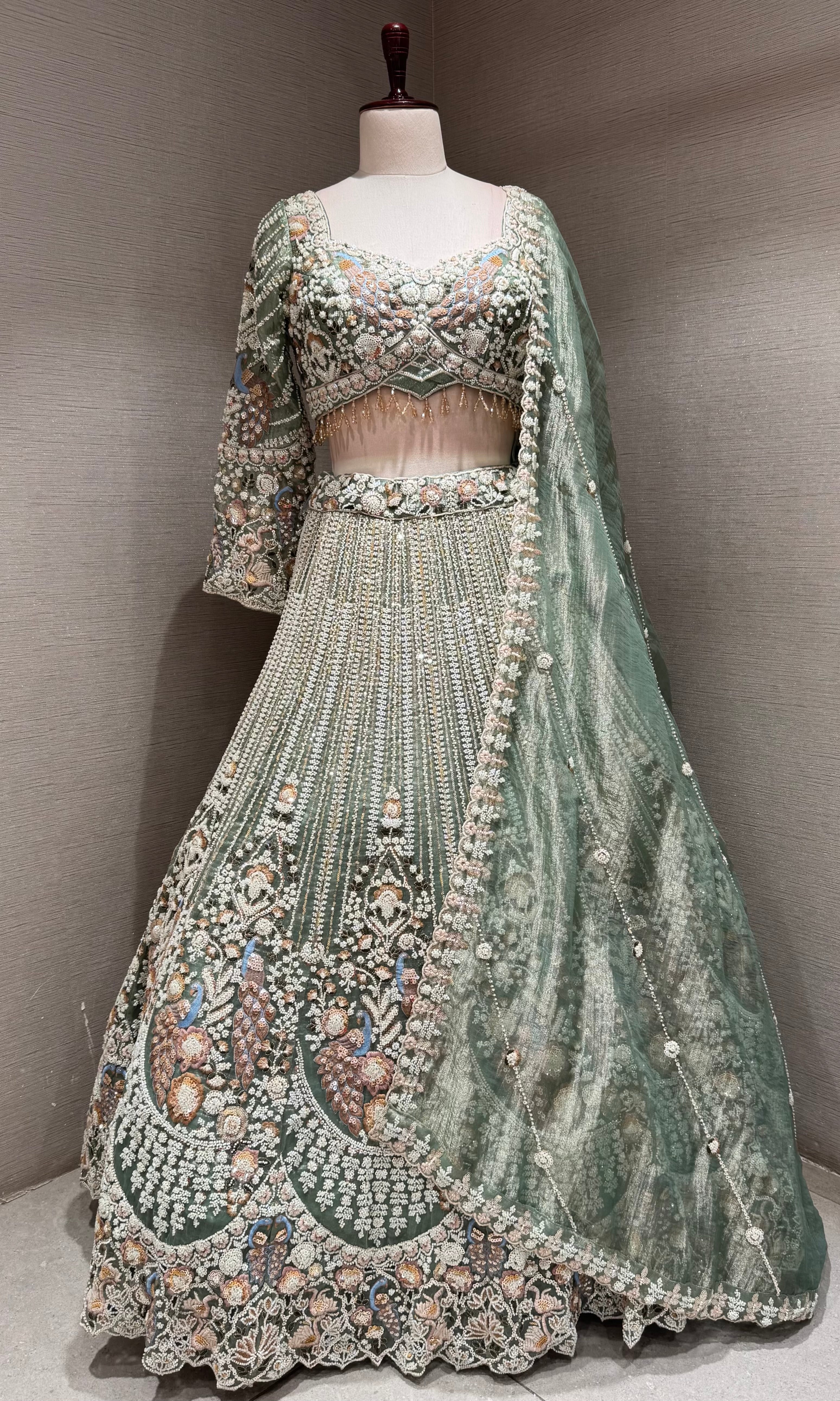 Pista Green Embroidered Bridal Lehenga set