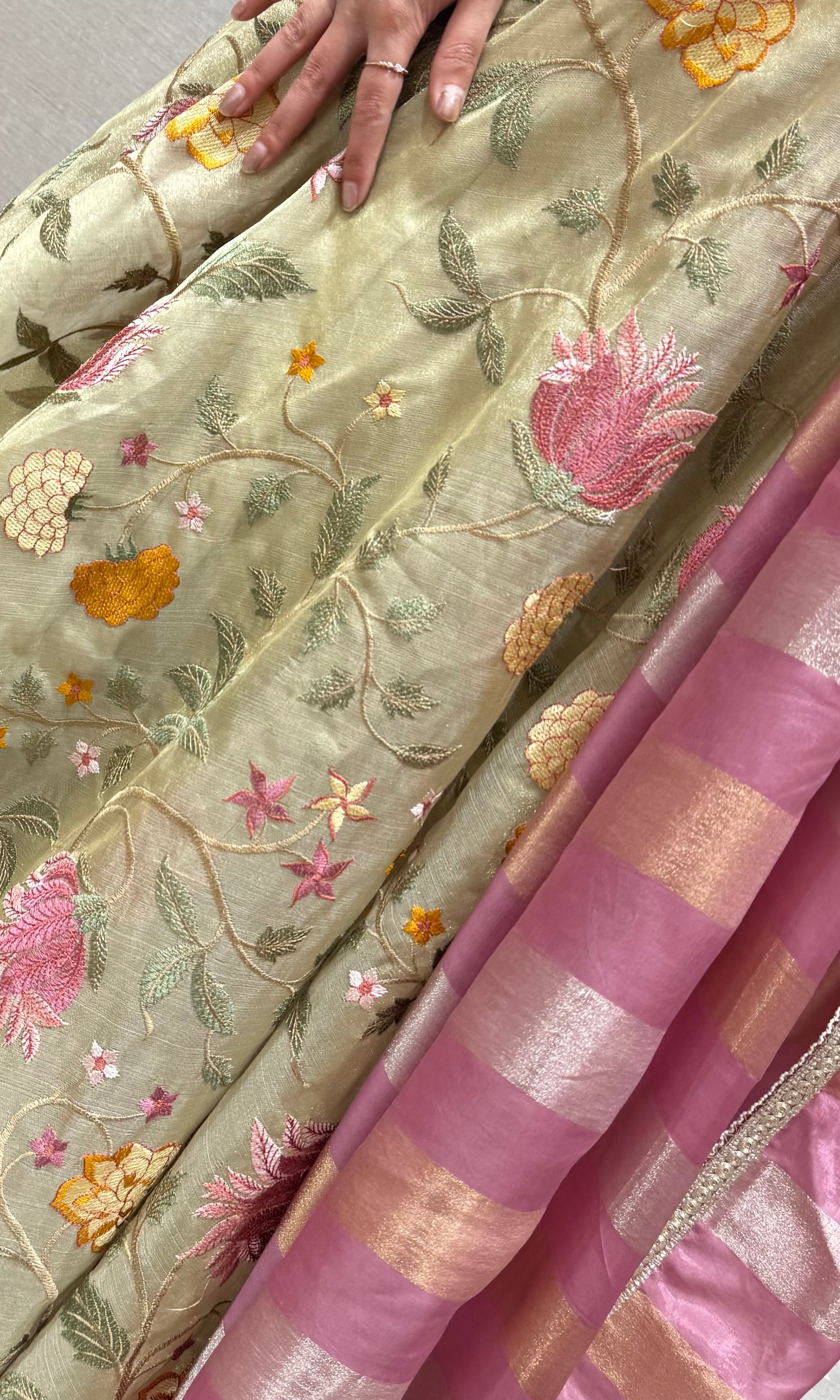 Light green FLORAL ETHNIC LEHENGA SET