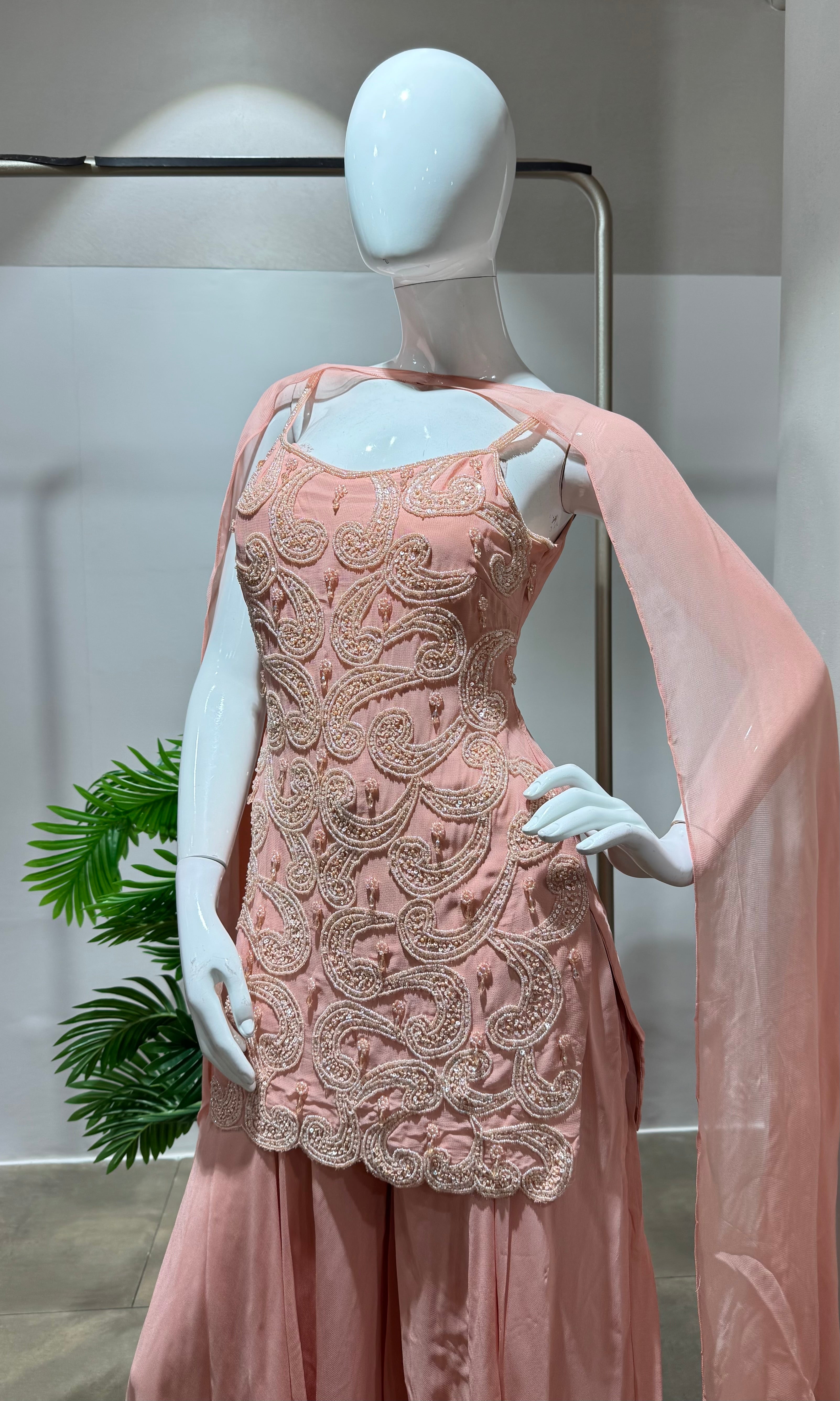 PEACH SHARARA Set with floral Embroidery