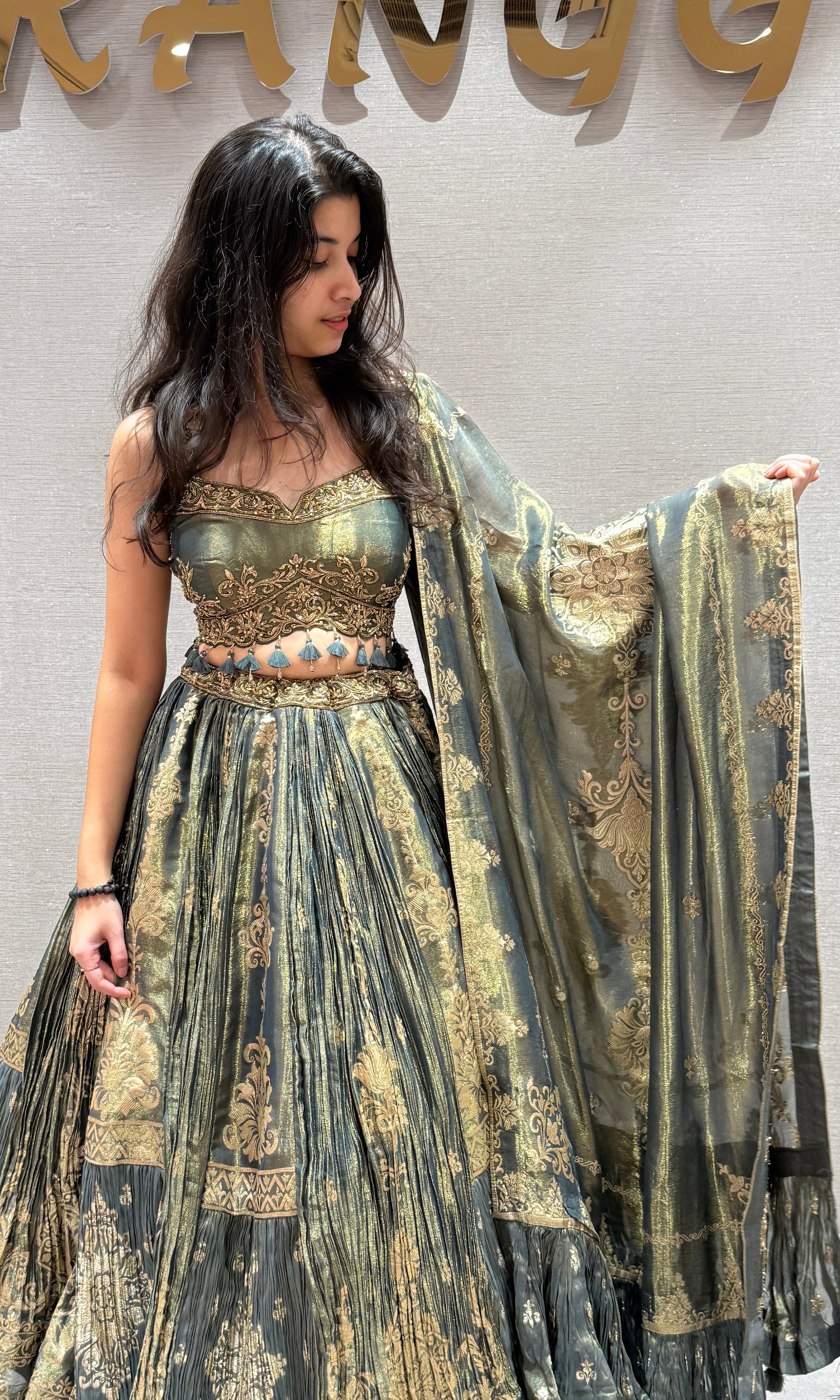 Green GOLDEN EMBROIDERED LEHENGA