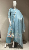 LIGHT blue FLORAL MUL CHANDERI KURTA SET