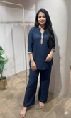 Blue golden neckline cord set