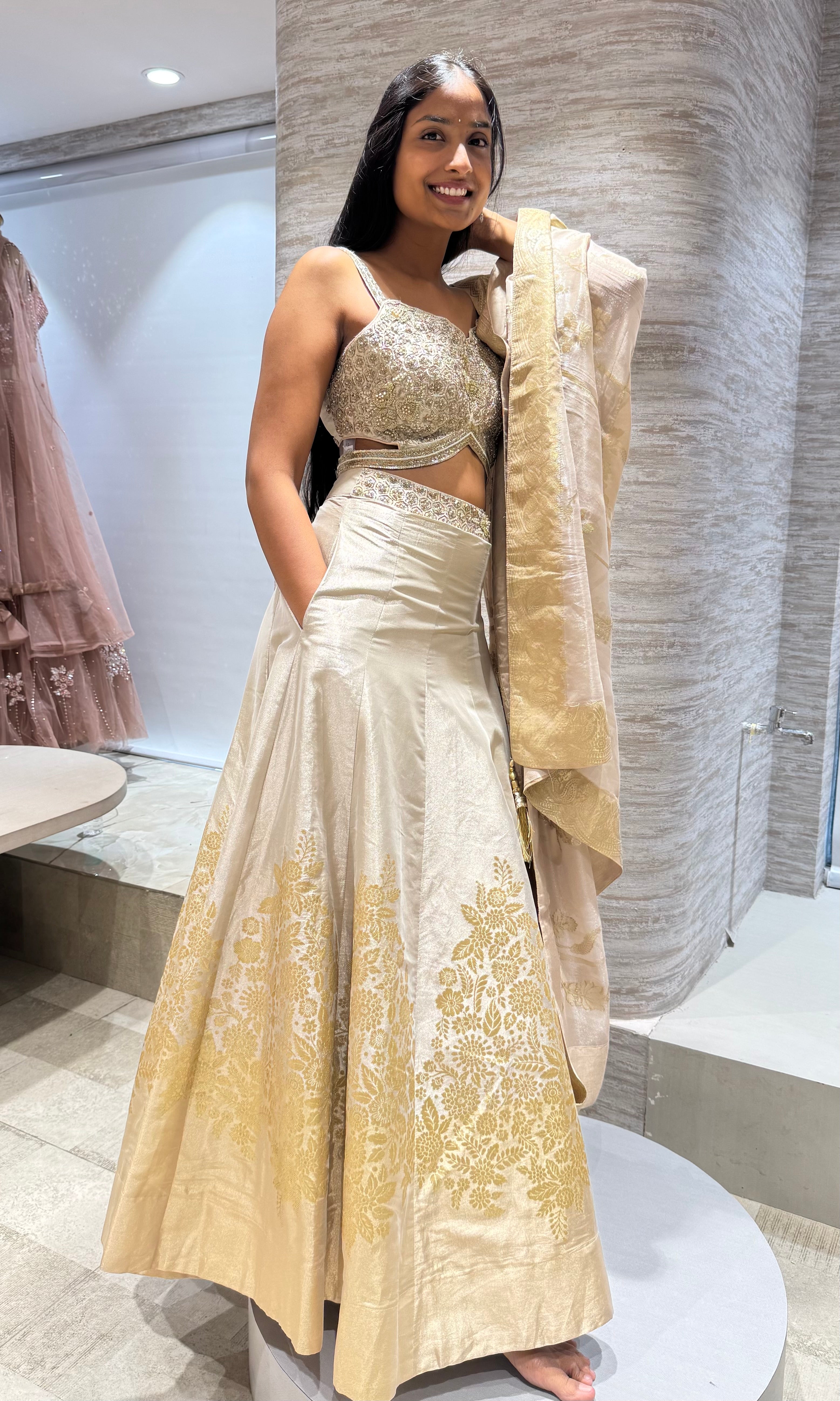 Gold Embroidered Tissue Lehenga