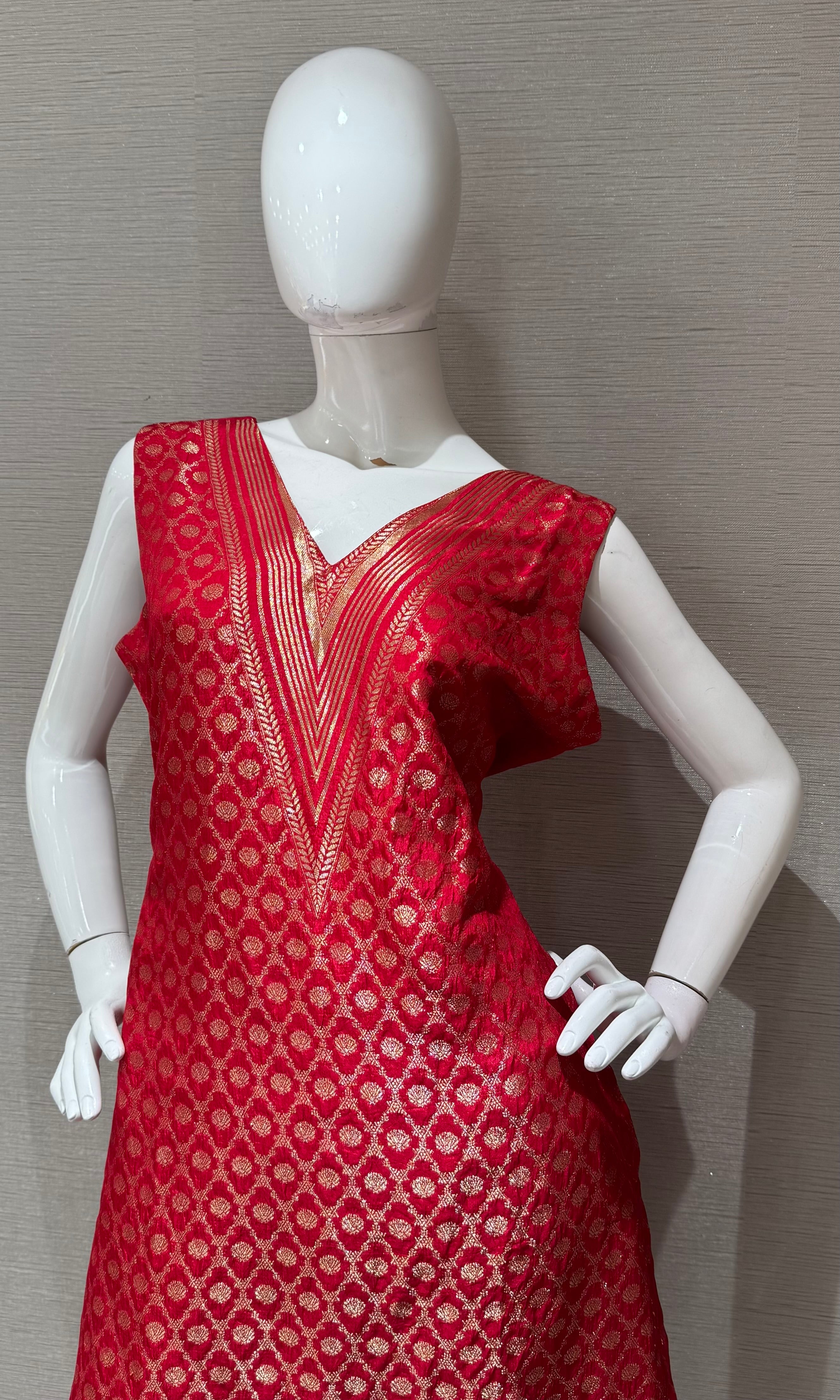 Red Kurta Set with Gold Zari Embroidery