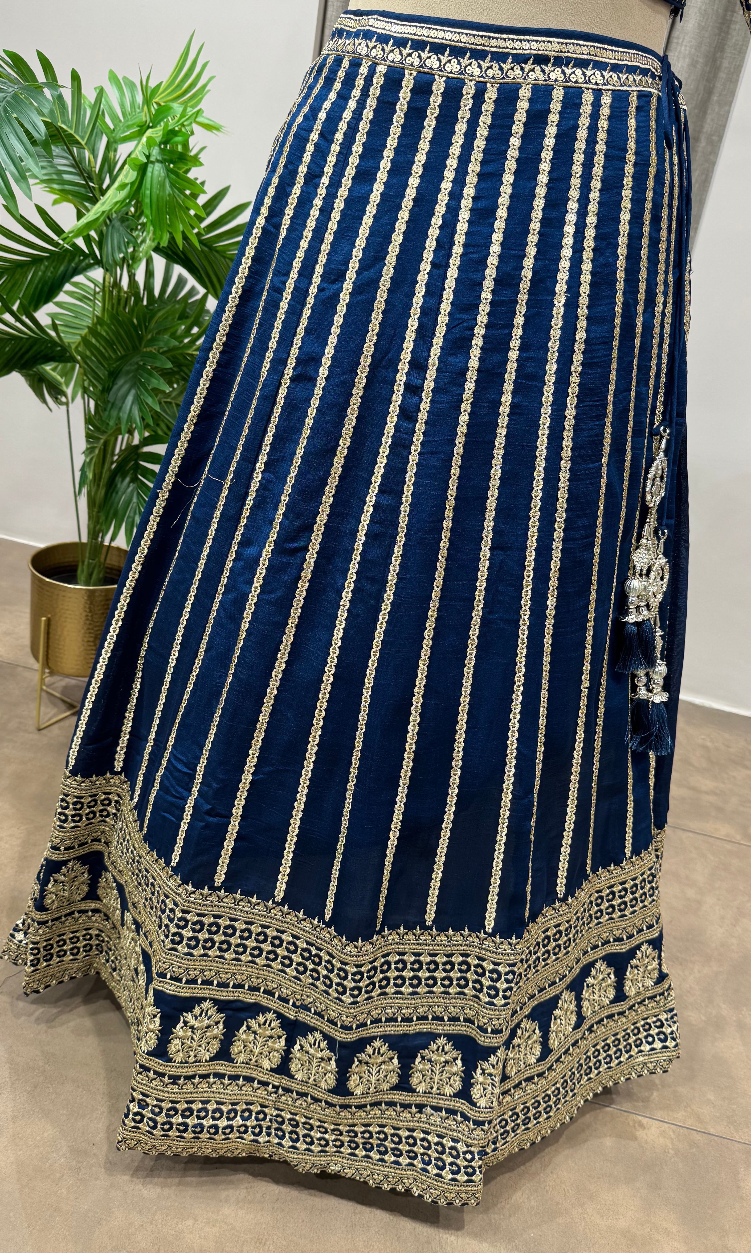 Prussian Blue Art Silk Wedding Lehenga