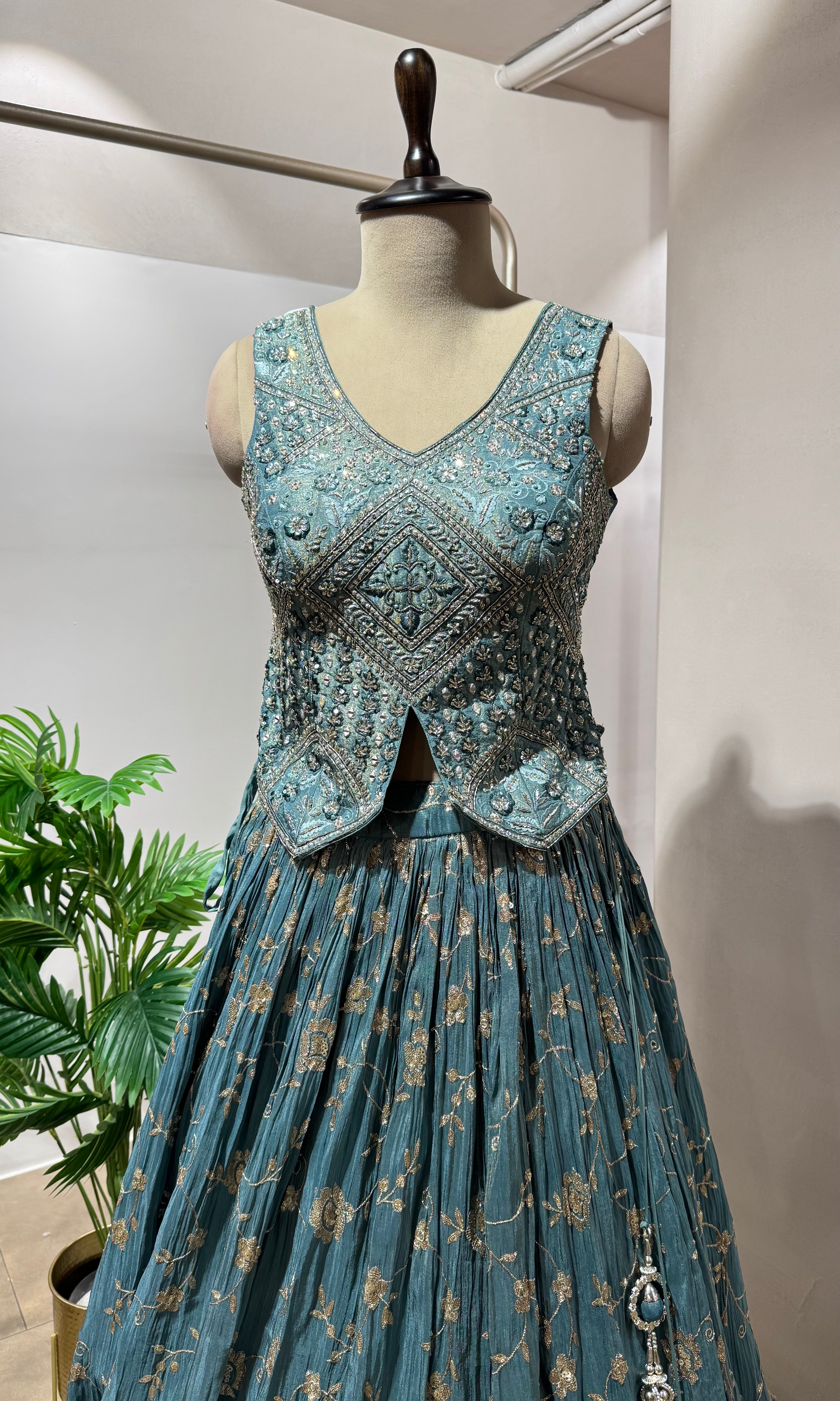 Sea Green GOLDEN EMBROIDERD LEHENGA SET