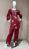 Maroon Geometric Print Ethnic Co-Ord Set