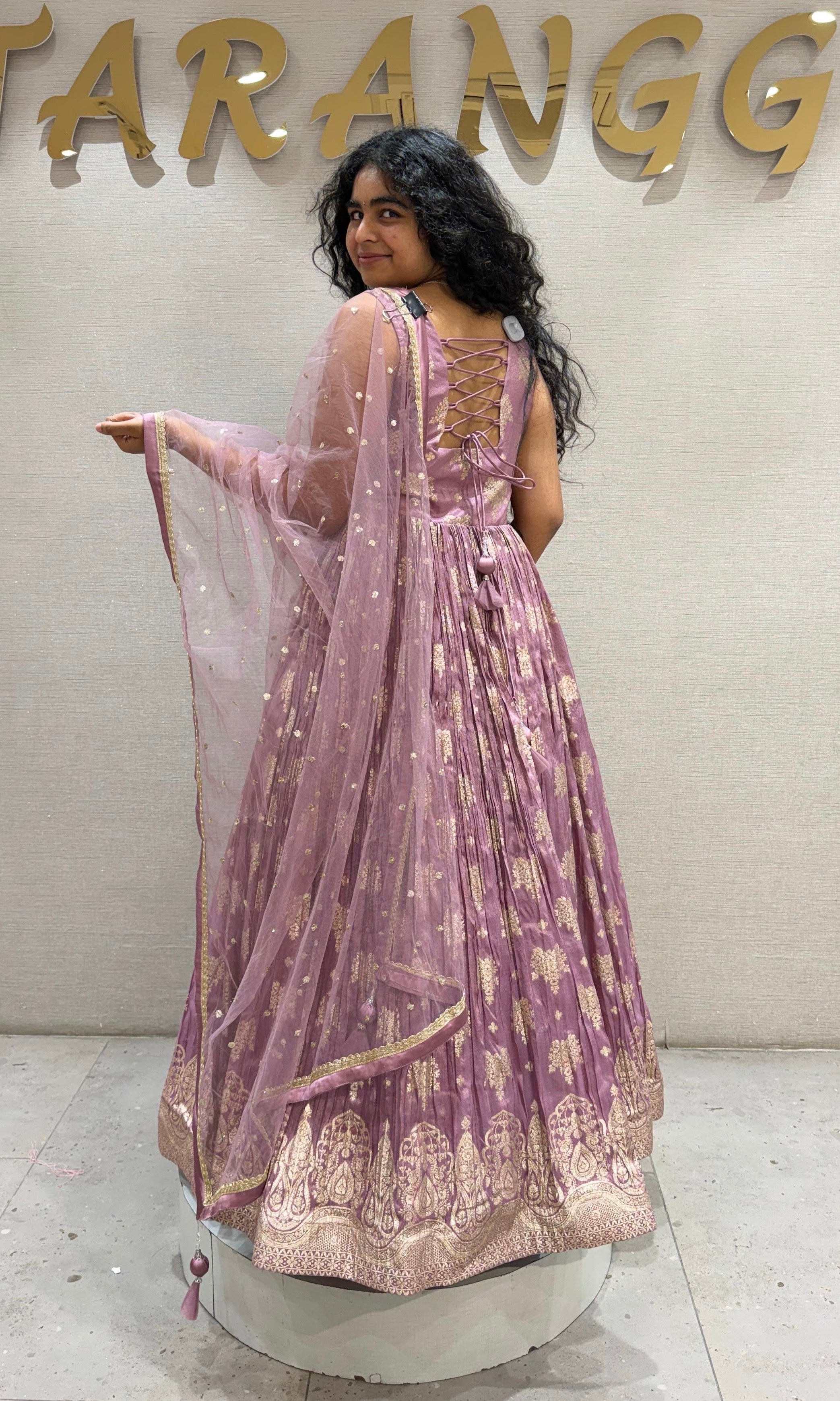 Purple Floral Embroidered Lehenga with Net Dupatta