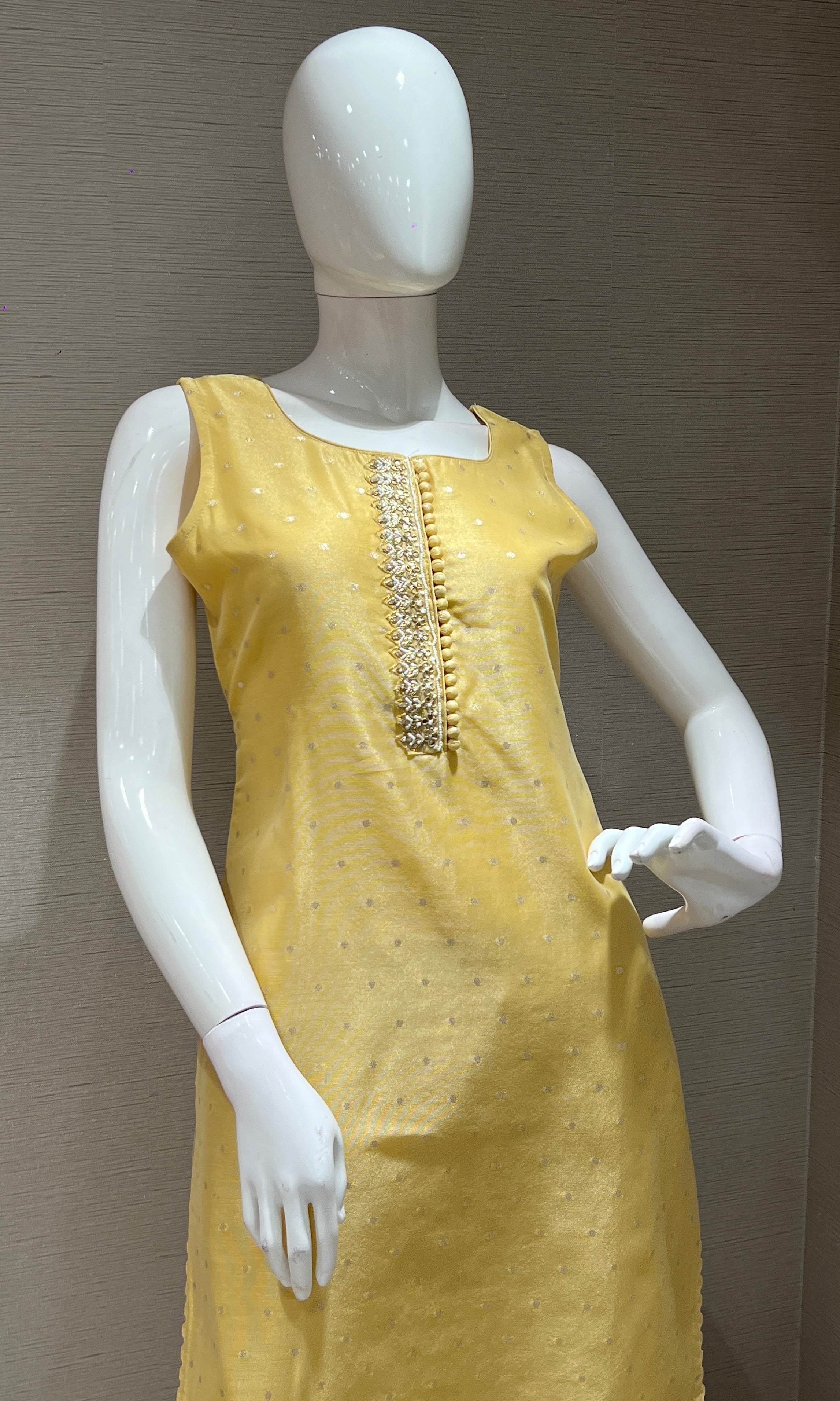Golden kurta set with striped dupatta