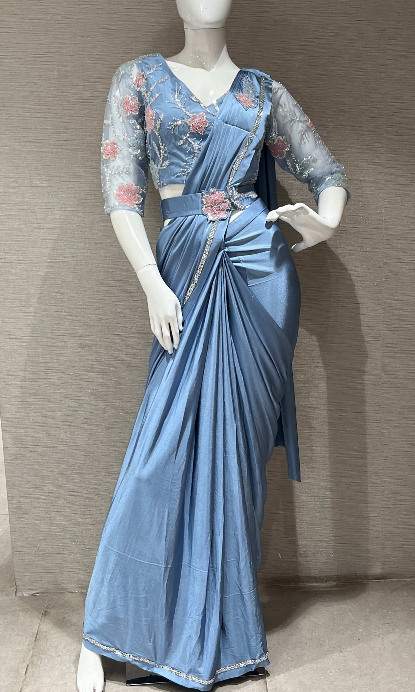 Blue one minute designer saree