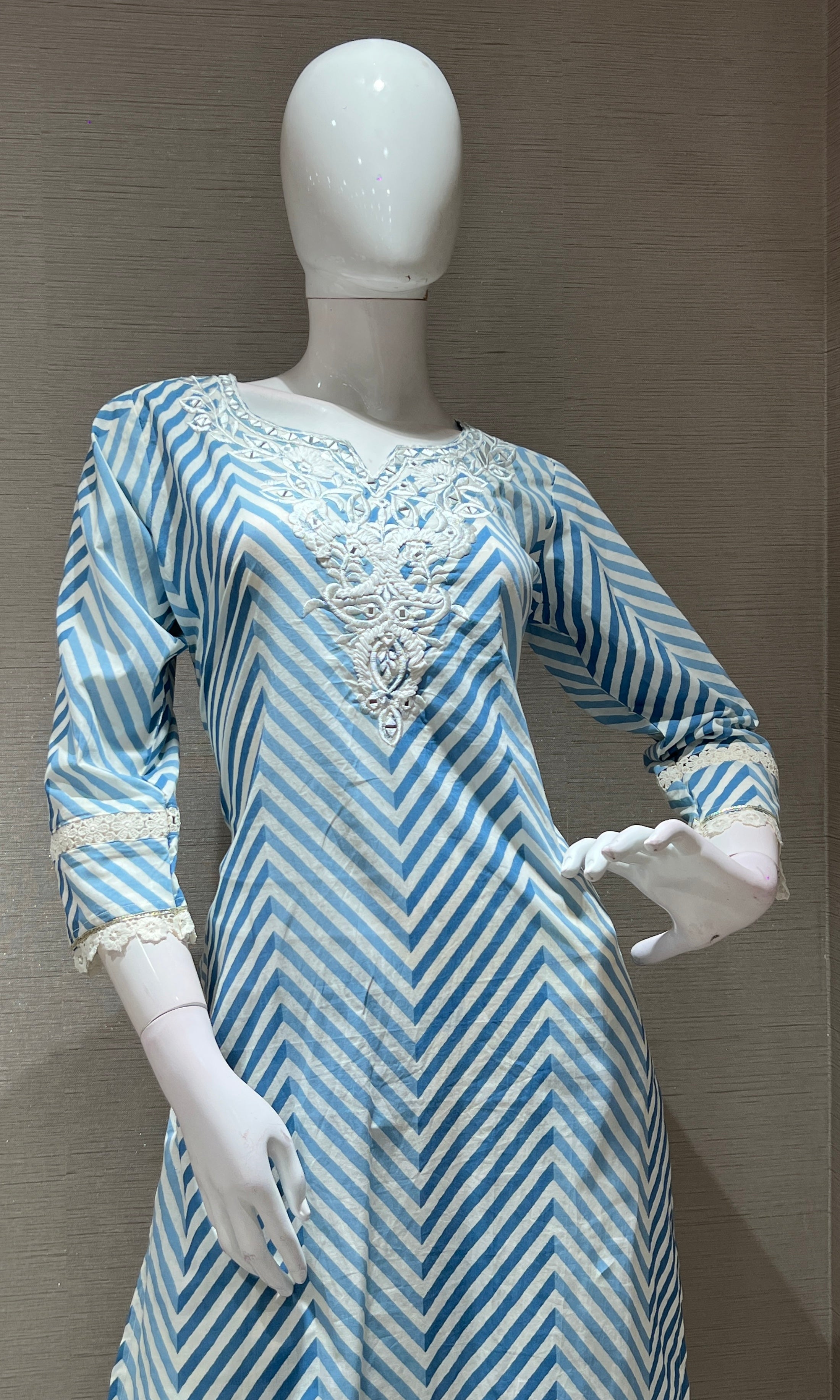 Blue LEHARIYA ZIG ZAG PRINT KURTA SET