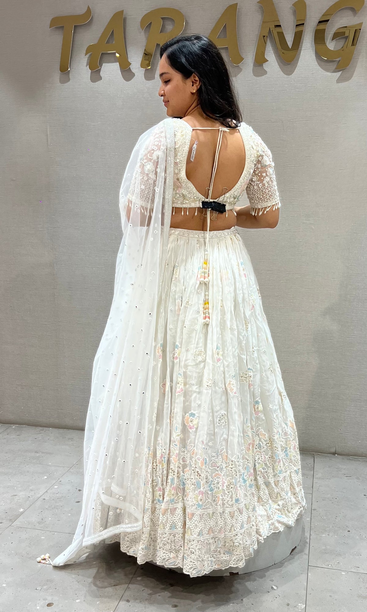 Cream Chikankari Lehenga Set with net dupatta