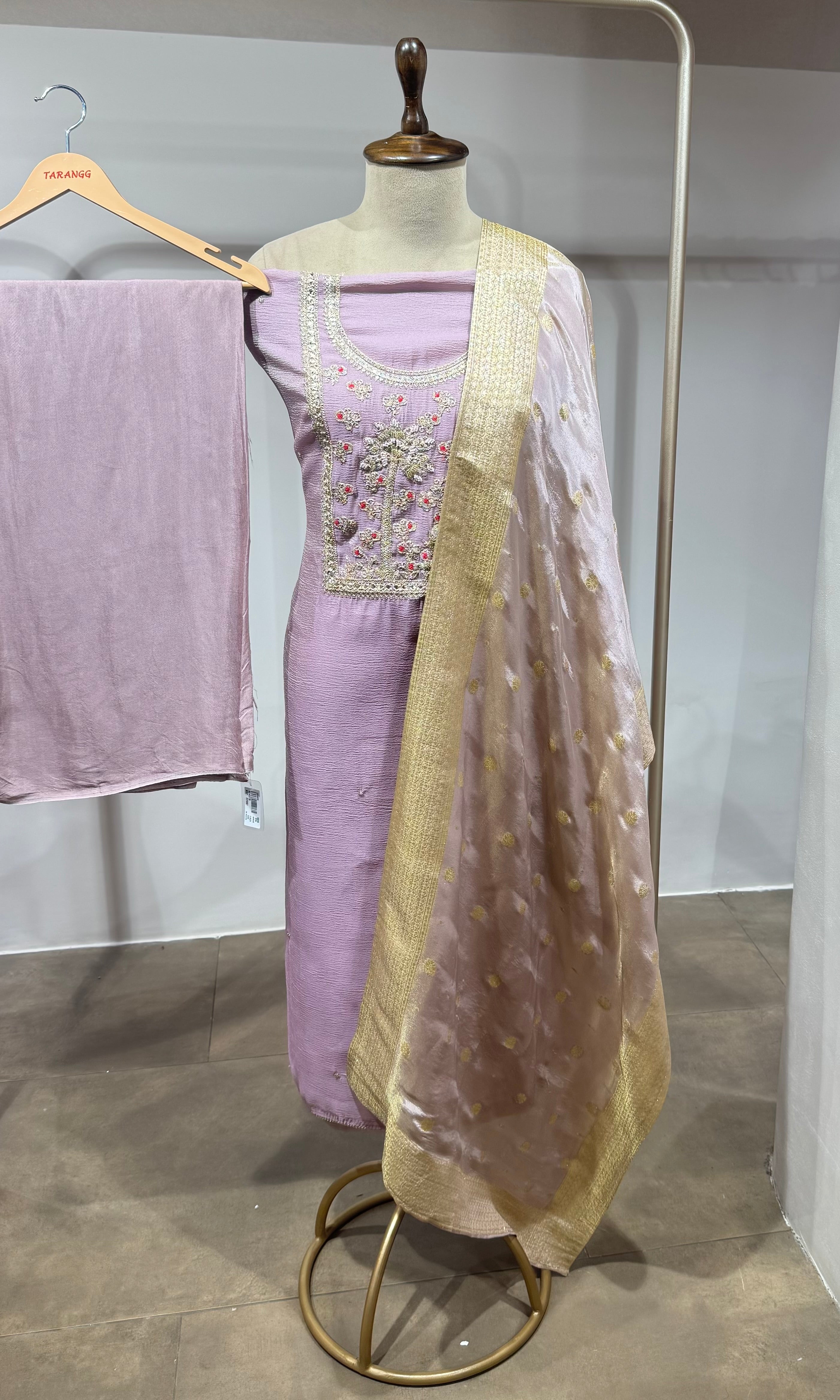Lavender embroidered dress material