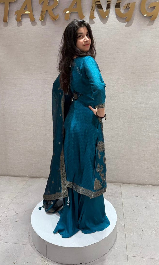 Peacock blue front silt Anarkali