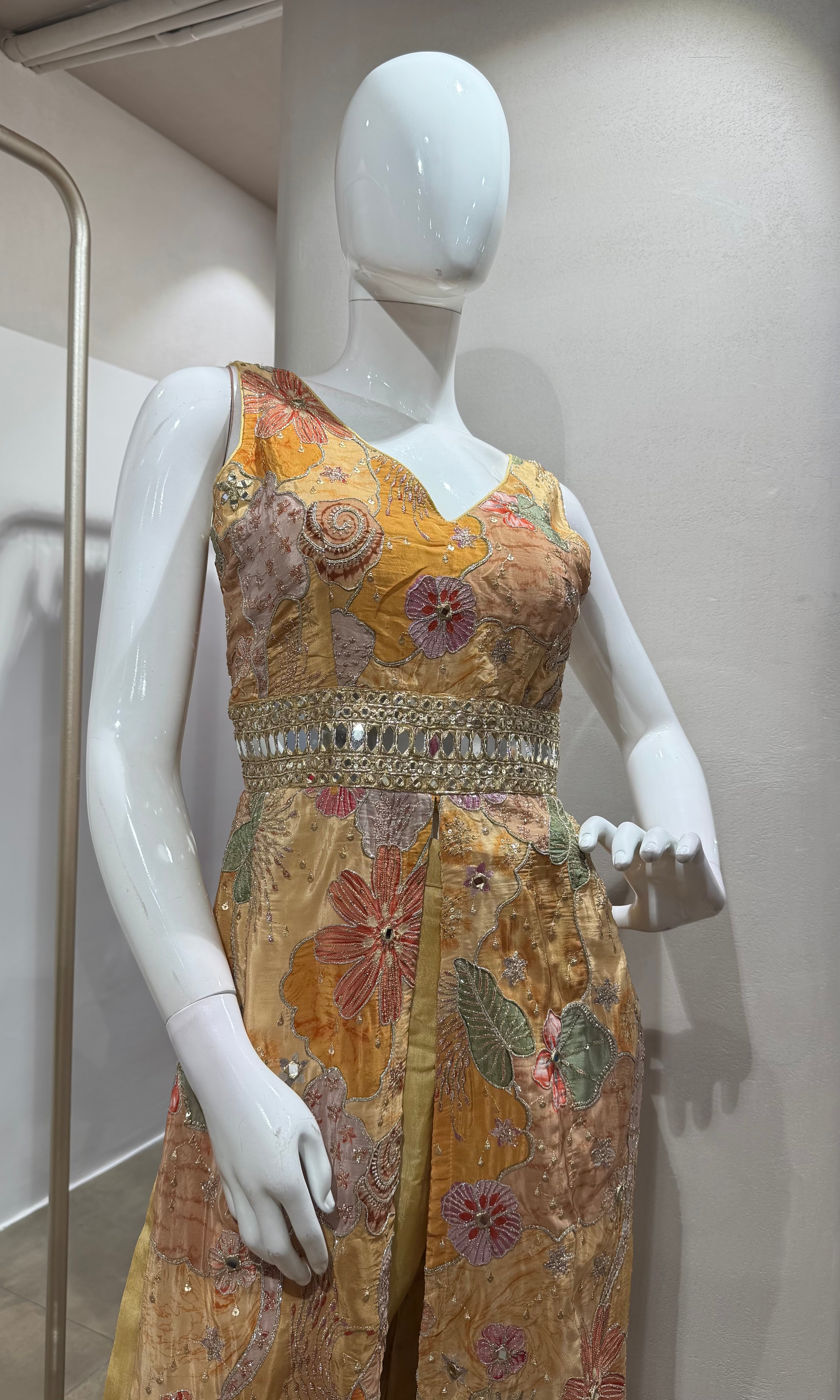 LIGHT YELLOW Georgette Shrug & Palazzo Set