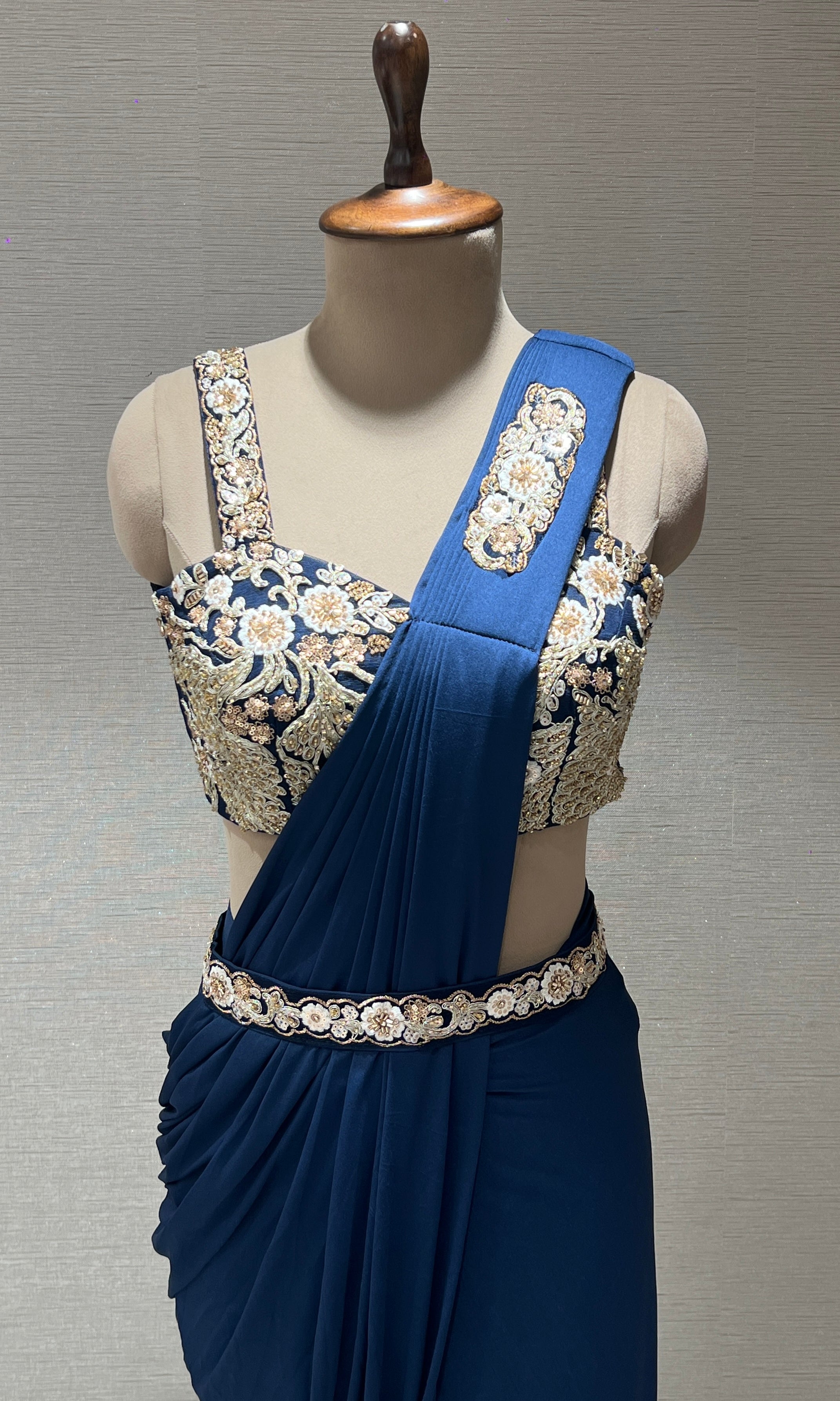 Navy blue one minute drape saree