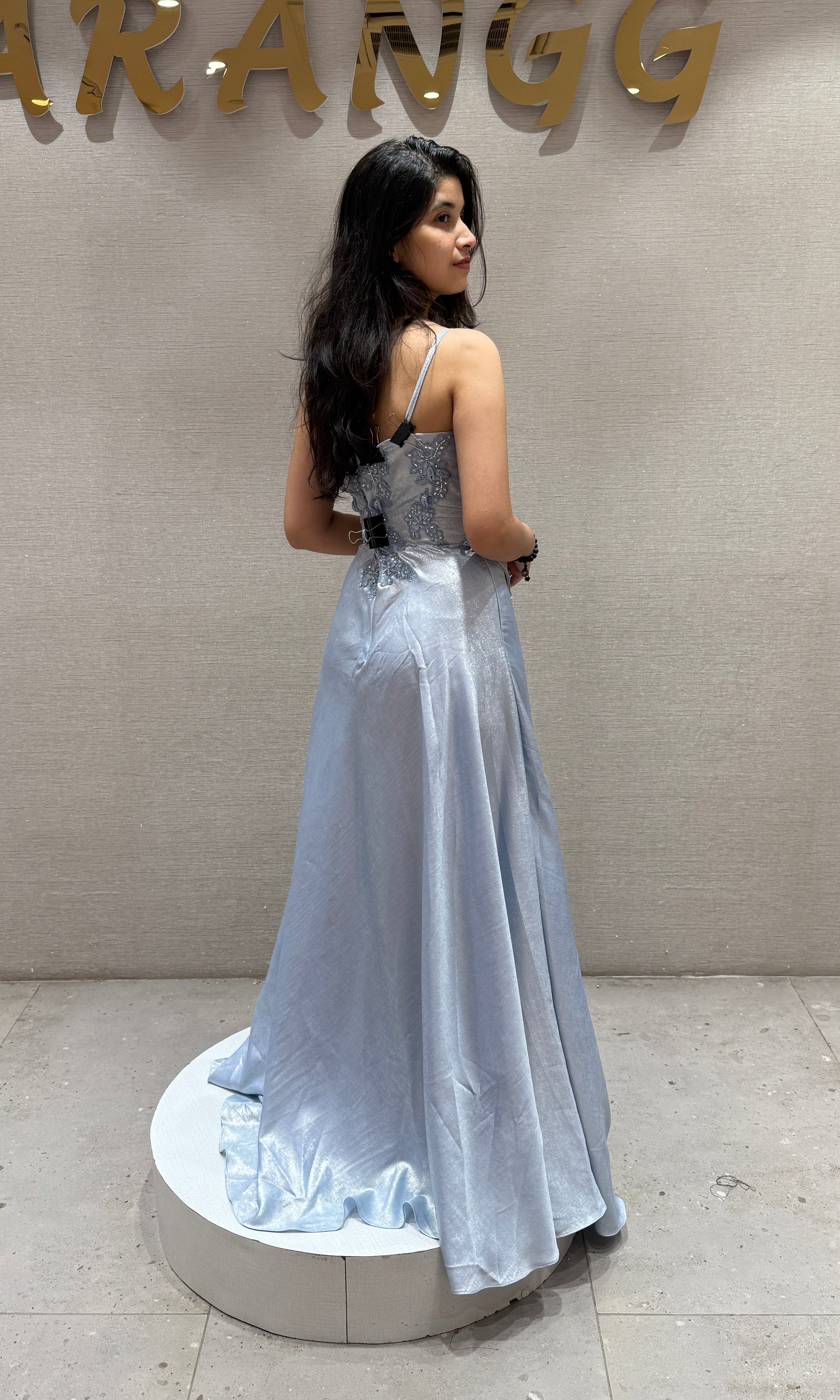 Light blue Floral Corset Draped Gown