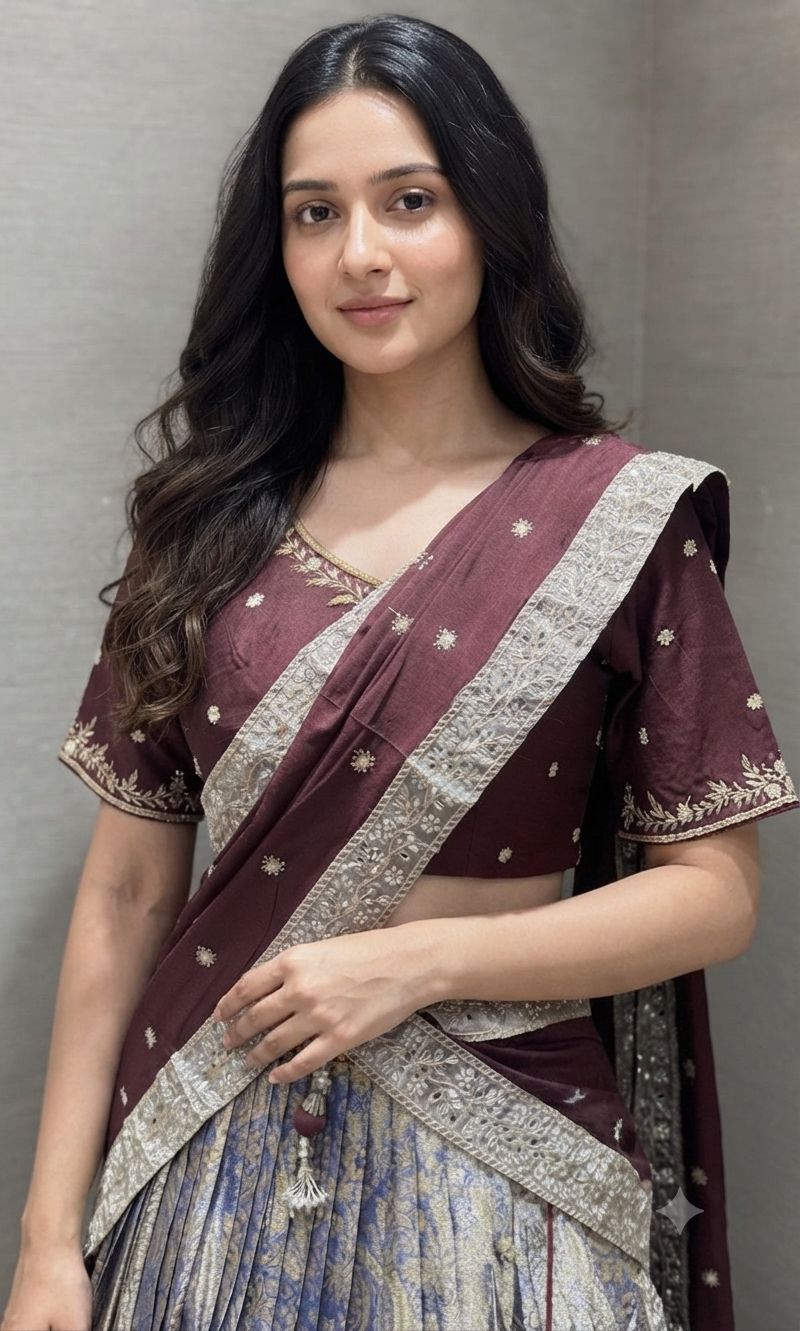 Brown AND NAVY blue BANARASI PATTU LEHENGA