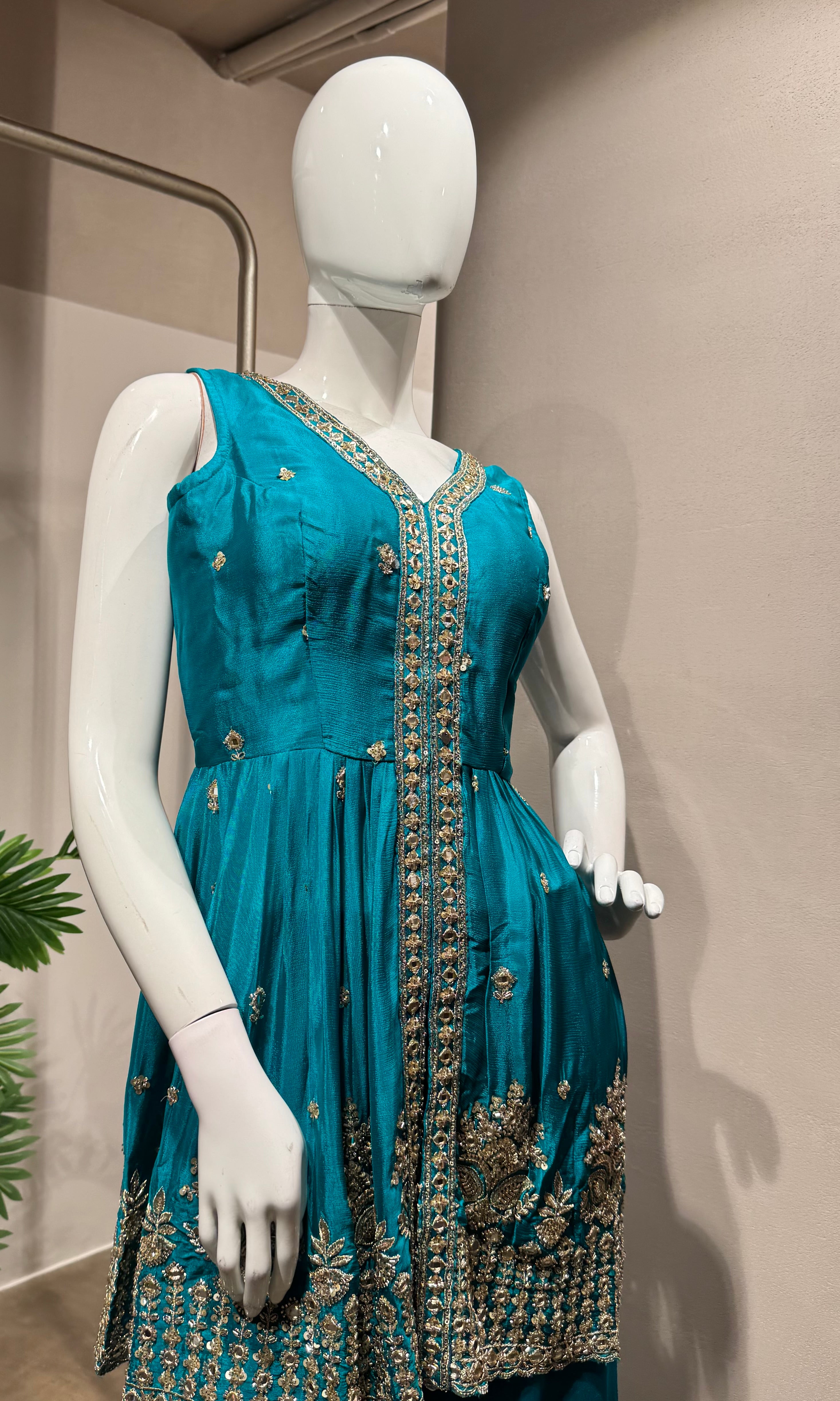 RAMA EMBROIDERED PEPLUM PALAZZO SET