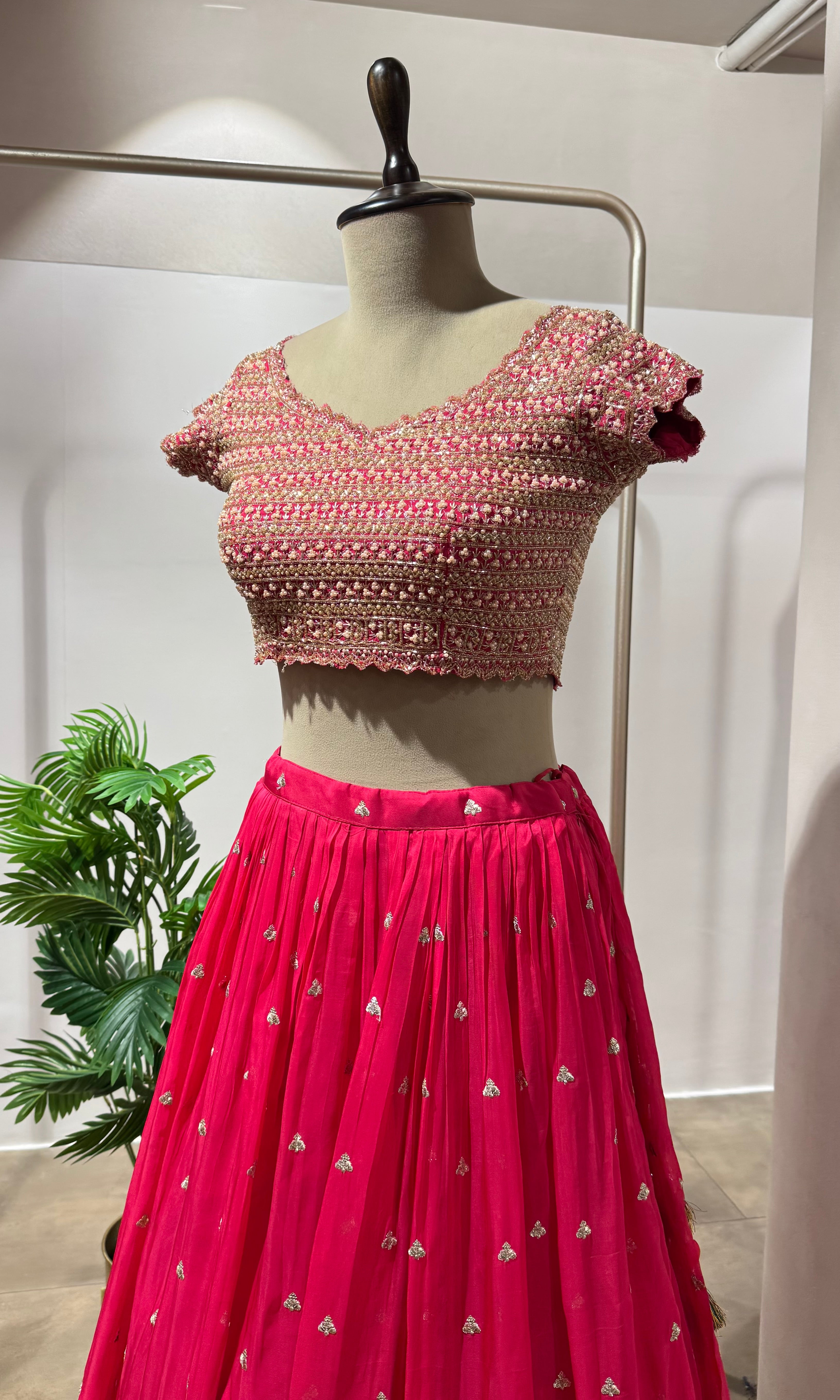 Fuschia Pink Floral Printed Lehenga Choli
