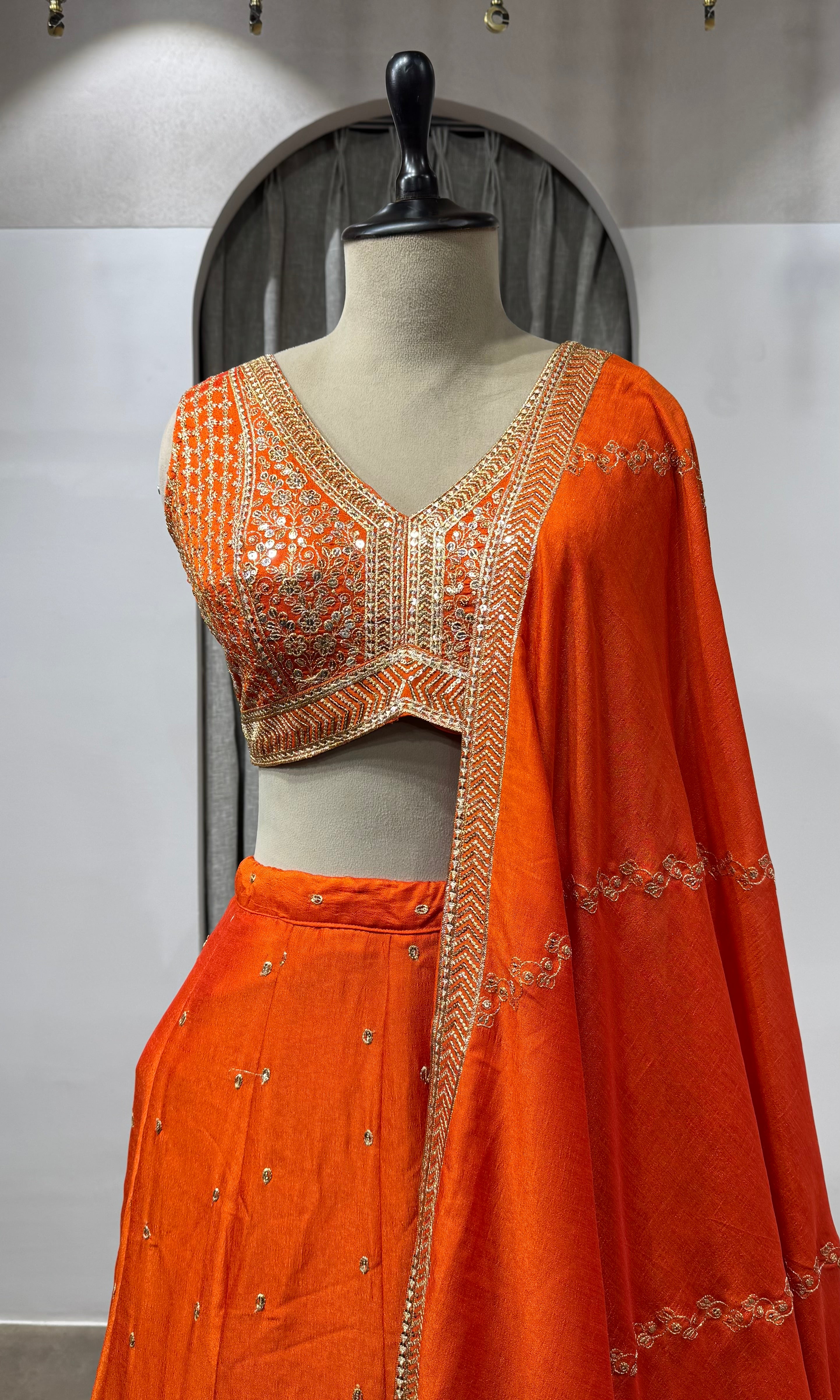 Orange Embroidered Lehenga Choli with Dupatta