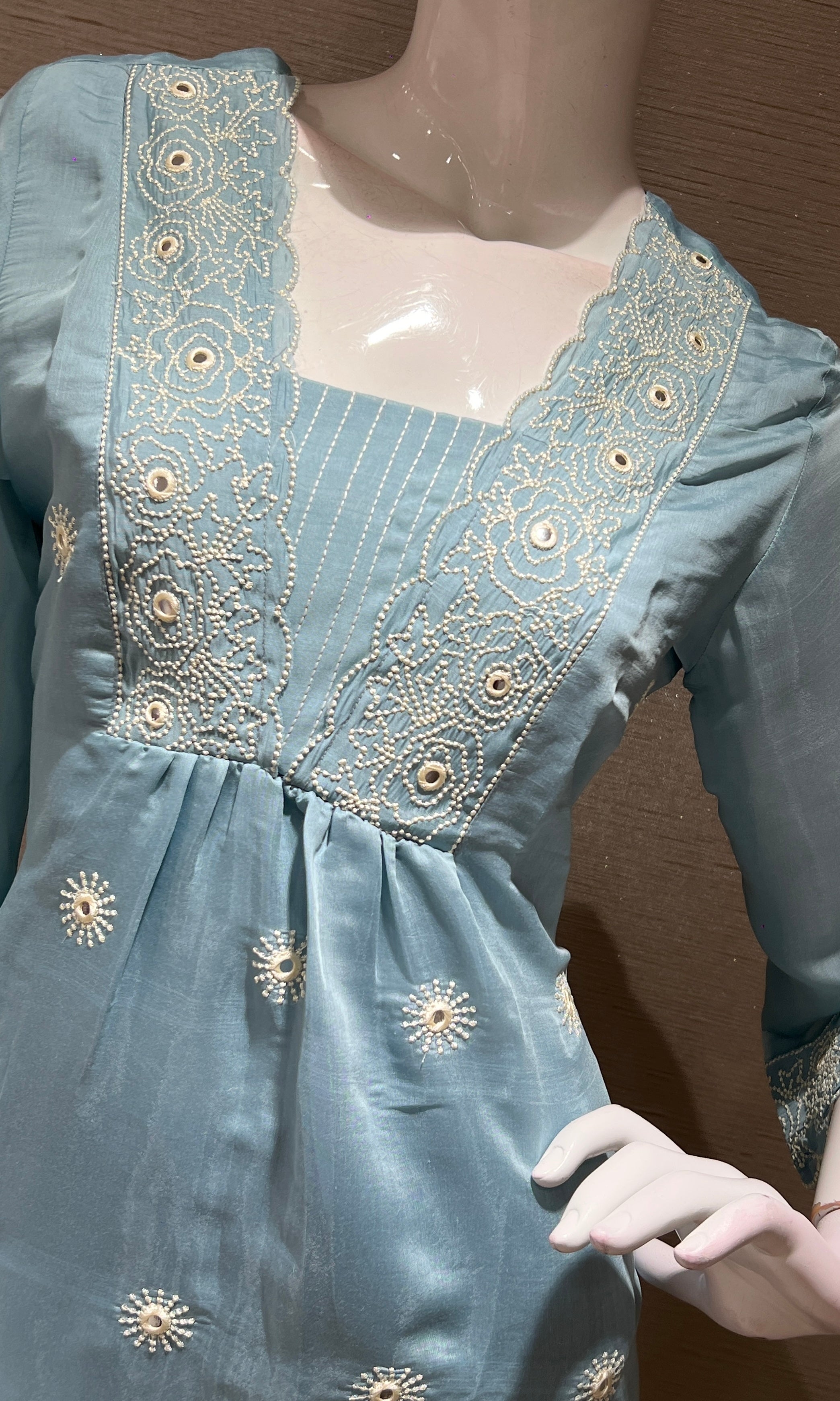 SEA blue silk embroidered KURTA SET