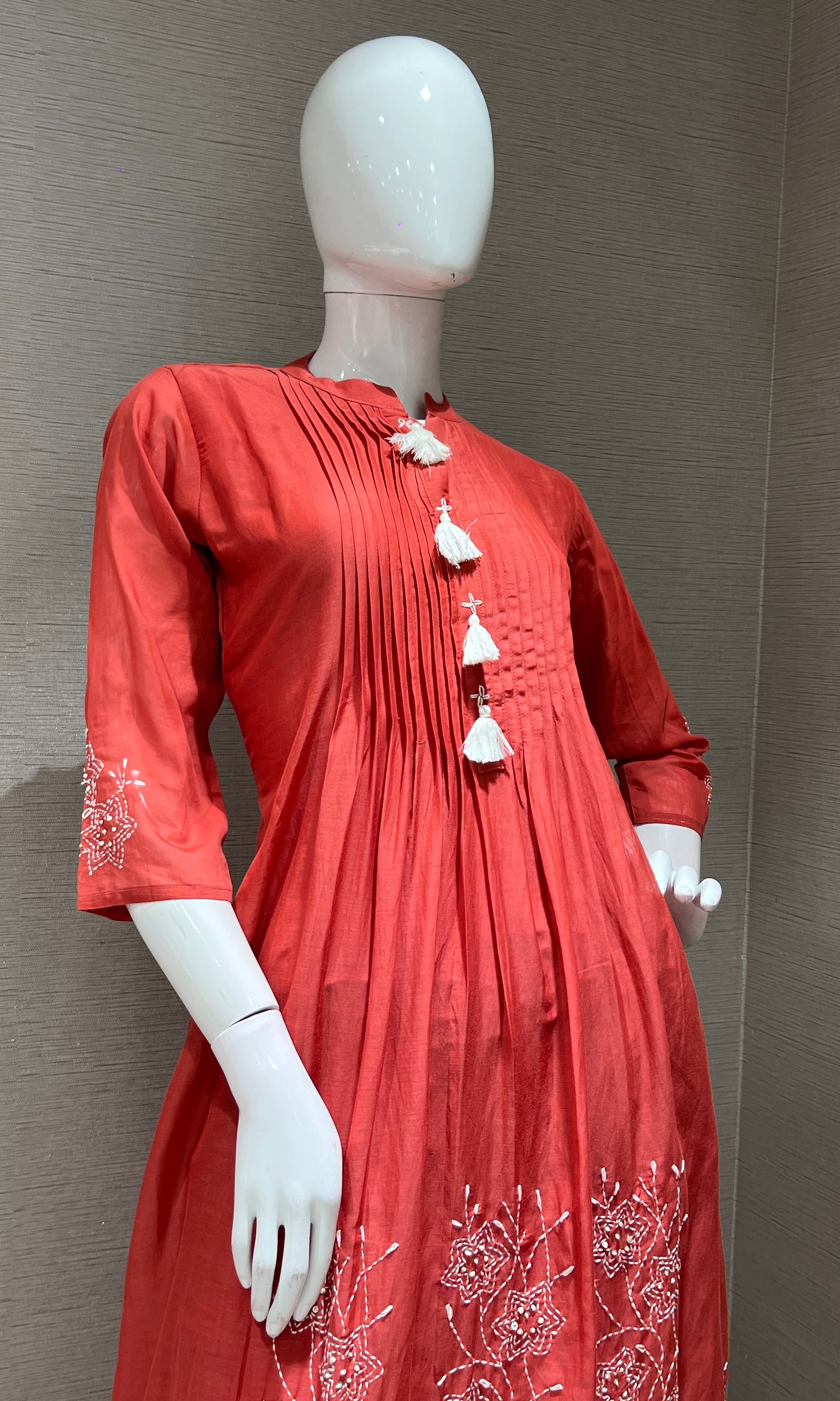 Rust FLORAL MUL CHANDERI kurta set