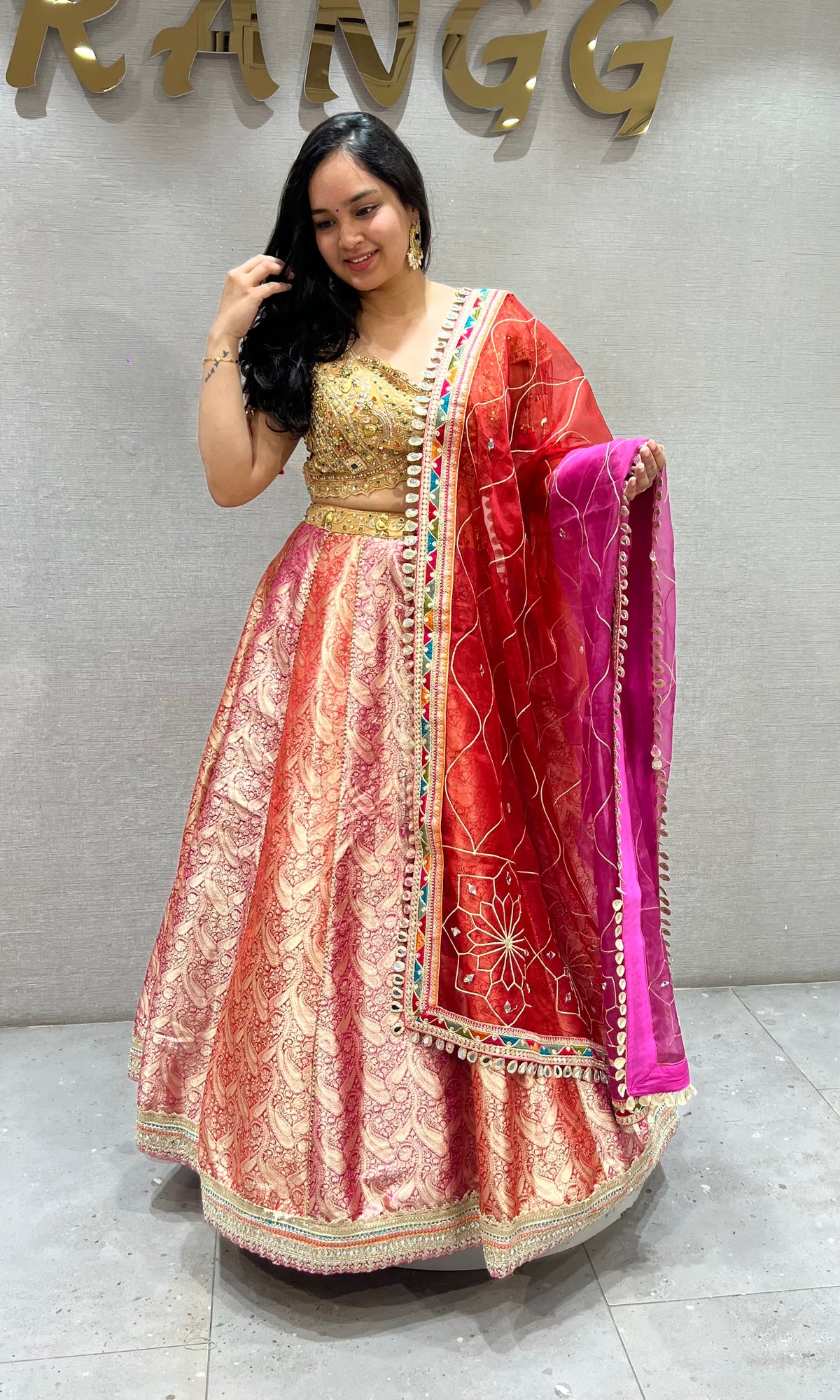 Multicolor Embroidered Banarasi Silk Lehenga