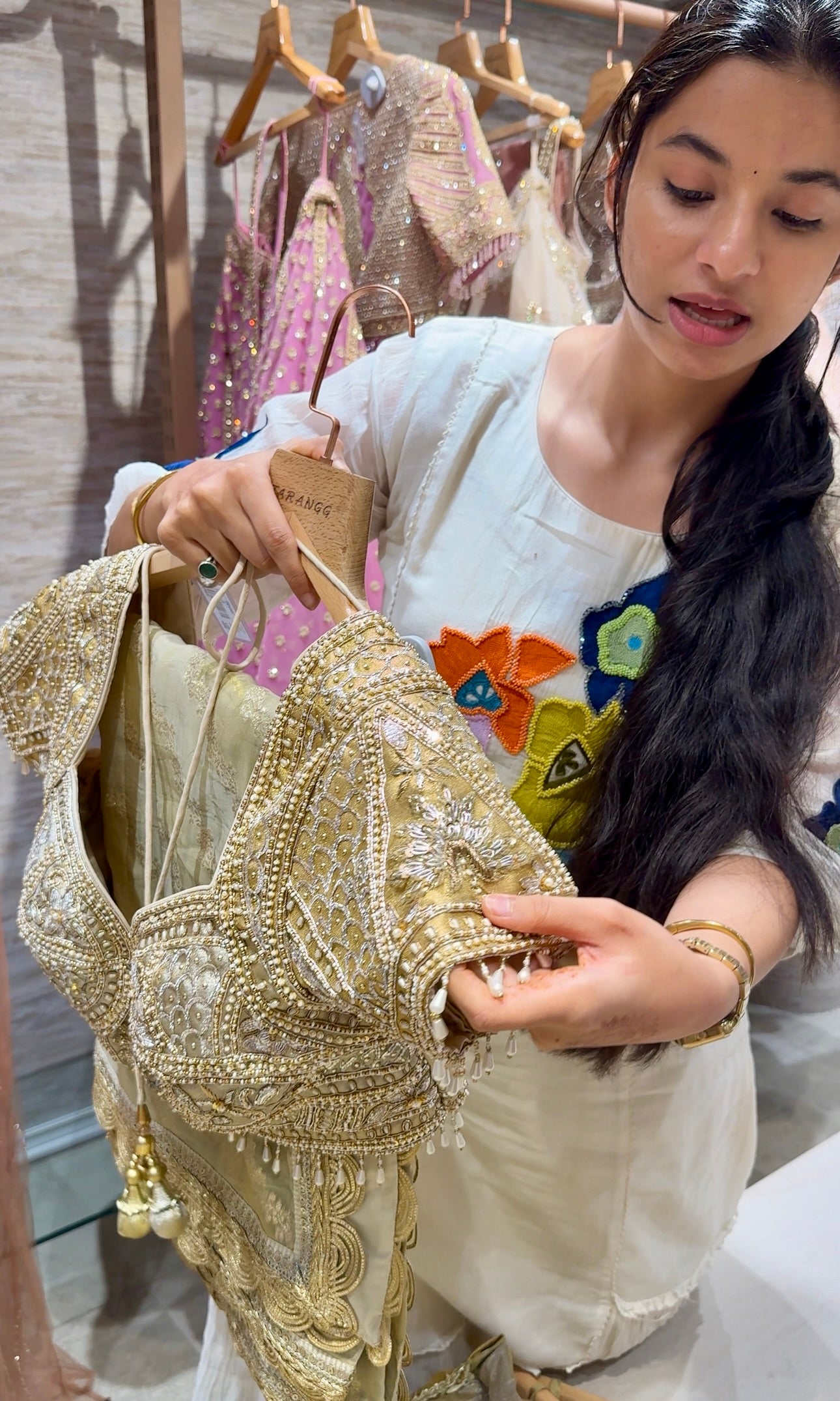 Gold and silver tissue zari lehenga